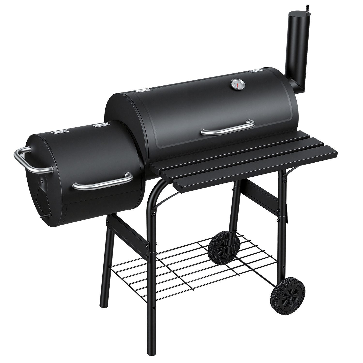 Clanmacy Holzkohlegrill Smoker Holzkohlegrill mit 2 Rädern und Temperaturanzeige