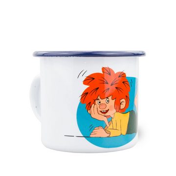 Bavariashop Tasse ®Pumuckl Emailletasse "Schaumamoi" • 350 ml, Hochwertiges Emaille, Lokal gefertigt, In Handarbeit hergestellt.