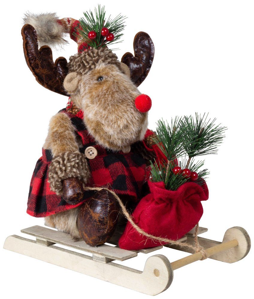 Weihnachtsfigur Elch auf Schlitten 30cm