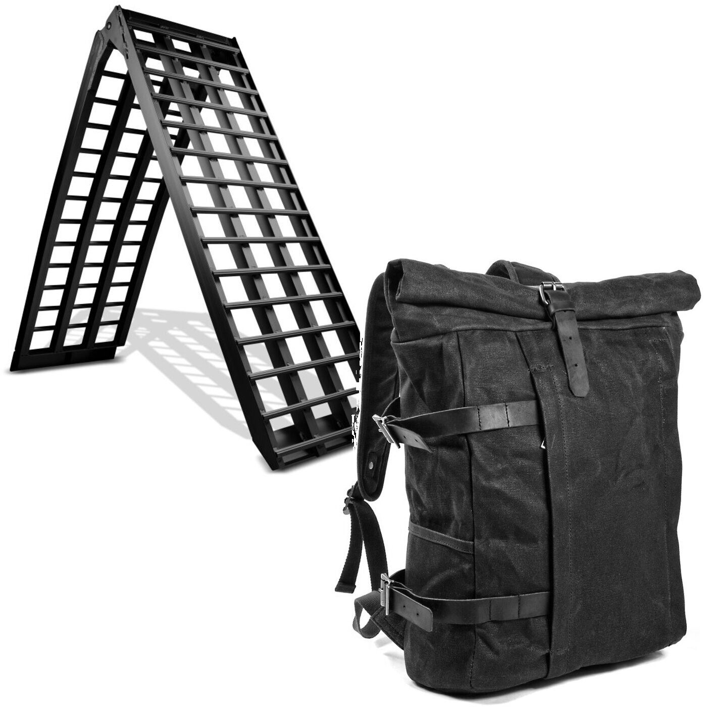 ConStands Motorradheber Set: Alu Rampe V sw, bis 680 kg, klap, passend für Motorrad # mit Ruck