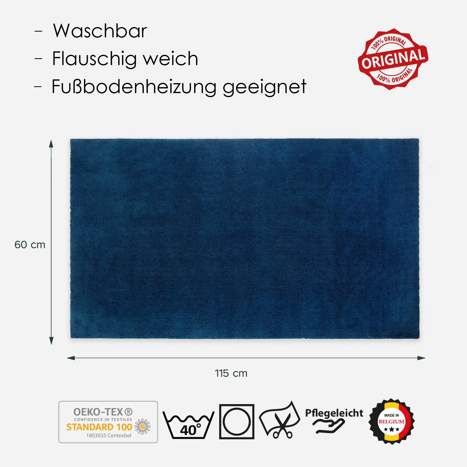 DomDeco Teppich Waschbarer Teppich FEEL Dunkelblau, 60 x 115 cm