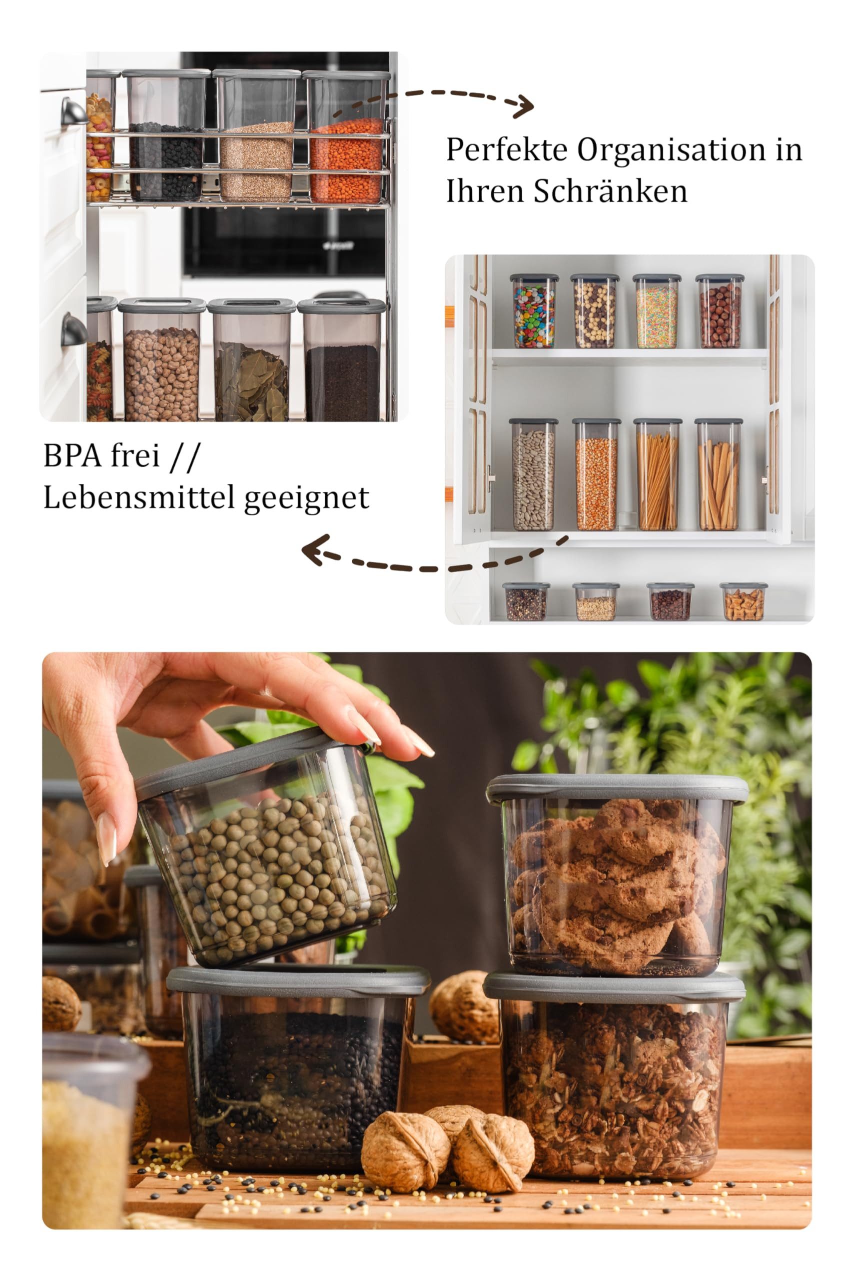 Viwares Vorratsdose Viwares Vorratsdosen-Set 12er Anthrazit SERIE FOLY1.2L, Plastik – Bild 4 von 5