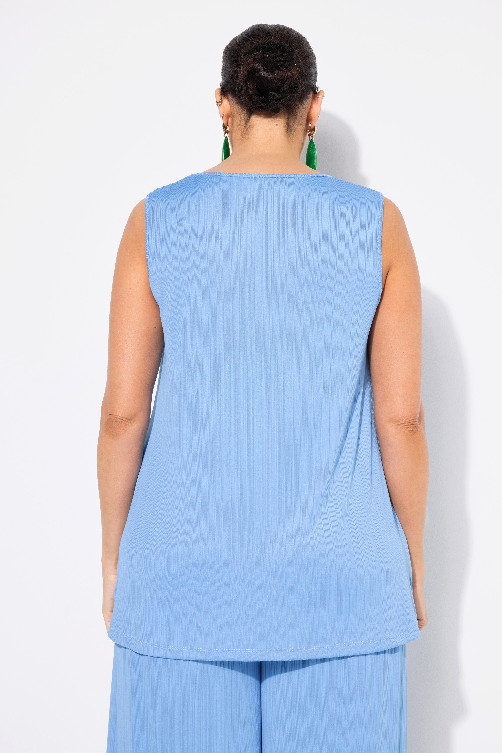 Ulla Popken Longtop Top Rippjersey A-Linie Caree-Ausschnitt ärmellos