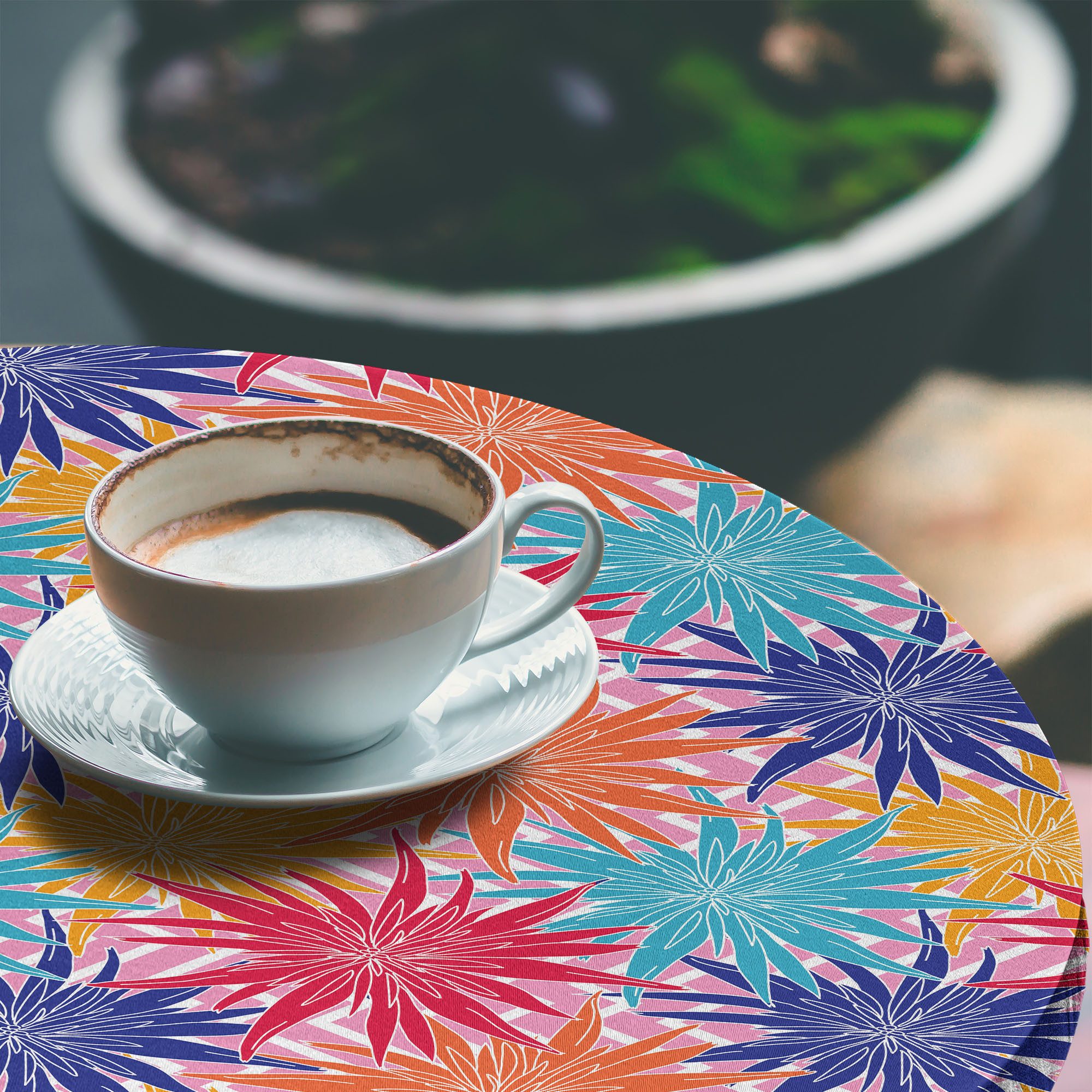 Abakuhaus Tischdecke Rundum-elastische Stofftischdecke, Bunt Chrysantheme-Gekritzel-Kunst