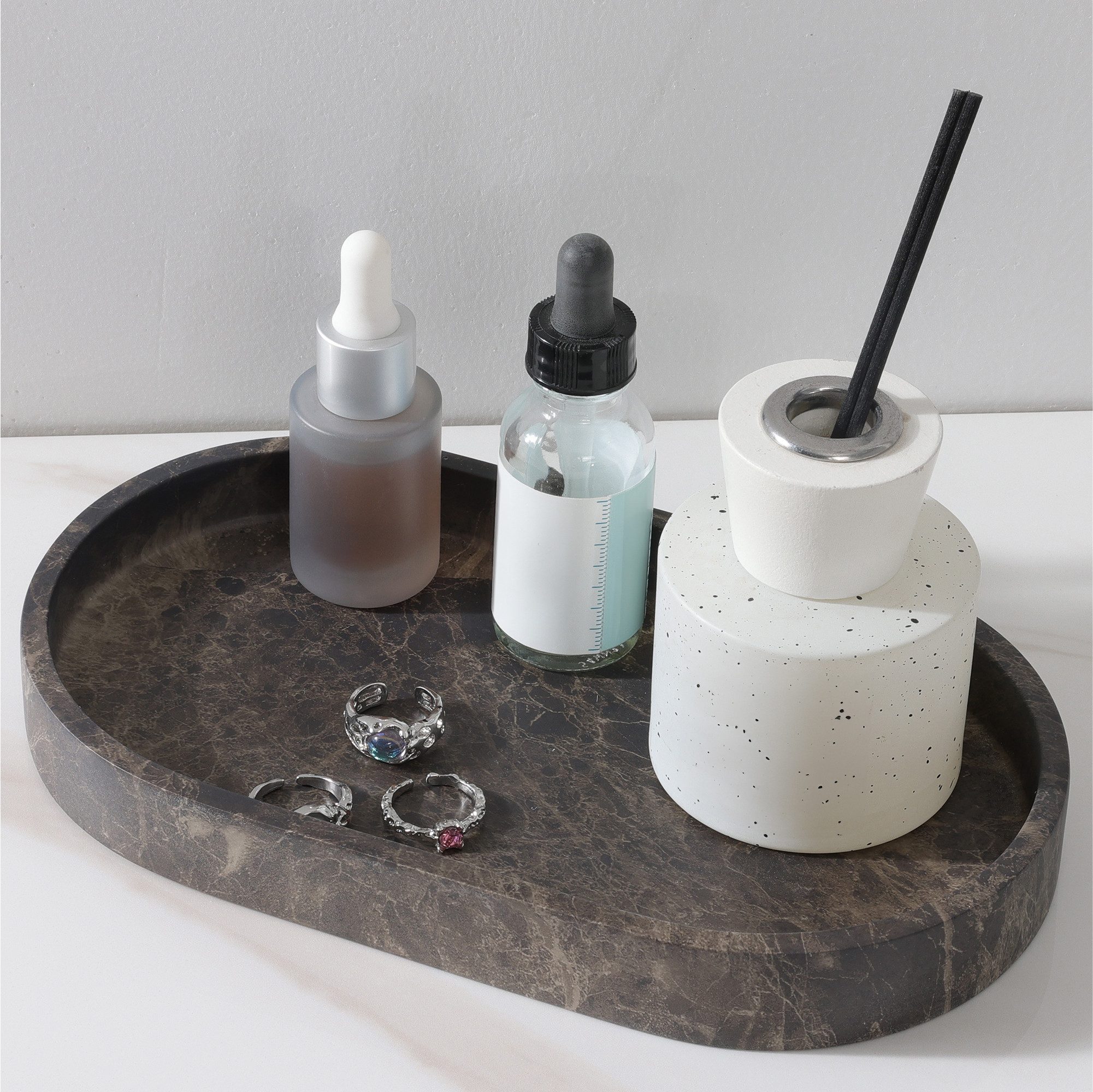 Organizer Marmor Schmucktablett Rund - Marmorplatte - Ideal für Schmuck & Parfüm