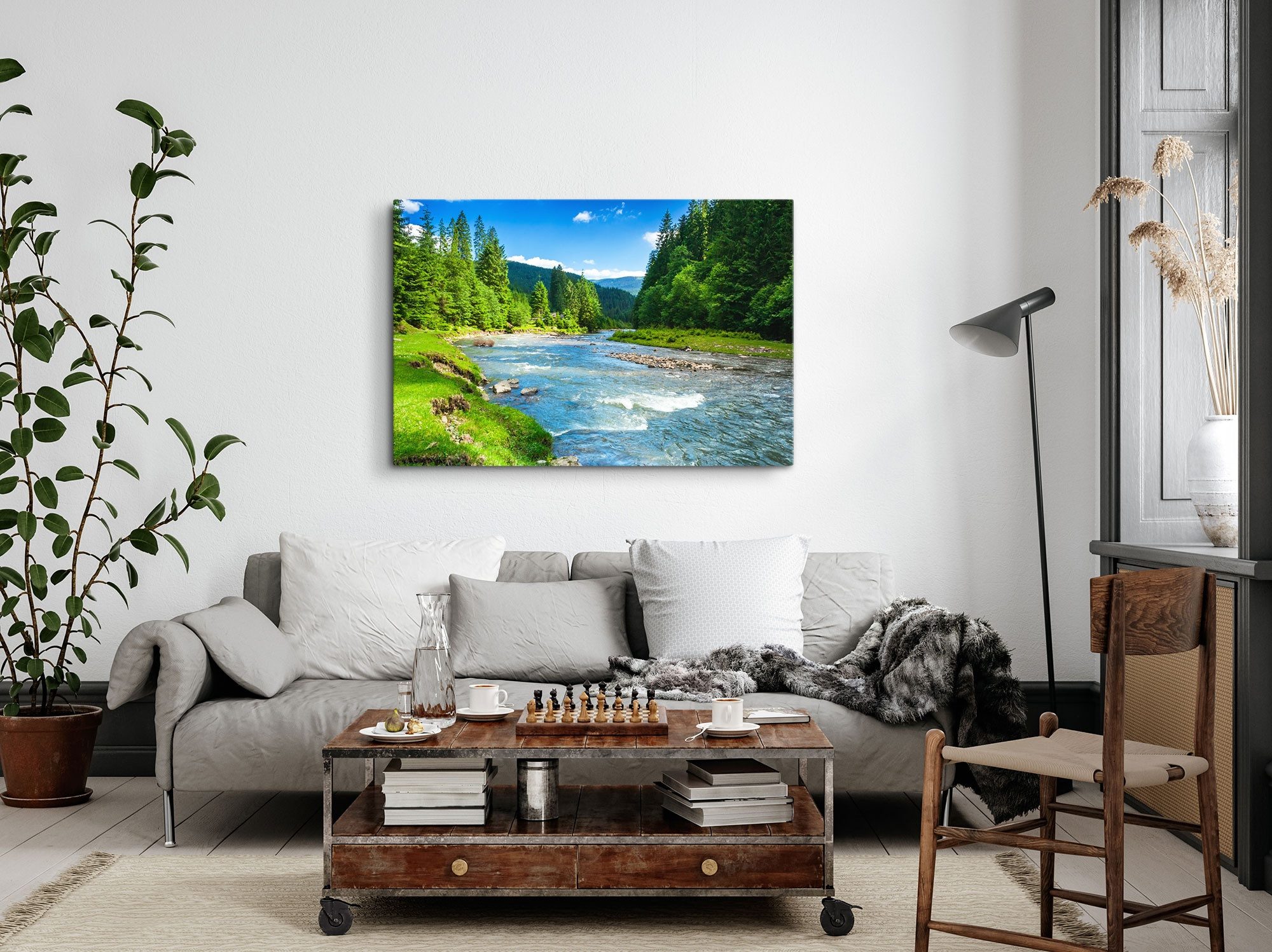 Sinus Art Leinwandbild 120x80cm Wandbild auf Leinwand Fluss Alpen Bergfluss Wildfluss Natur B, (1 St)