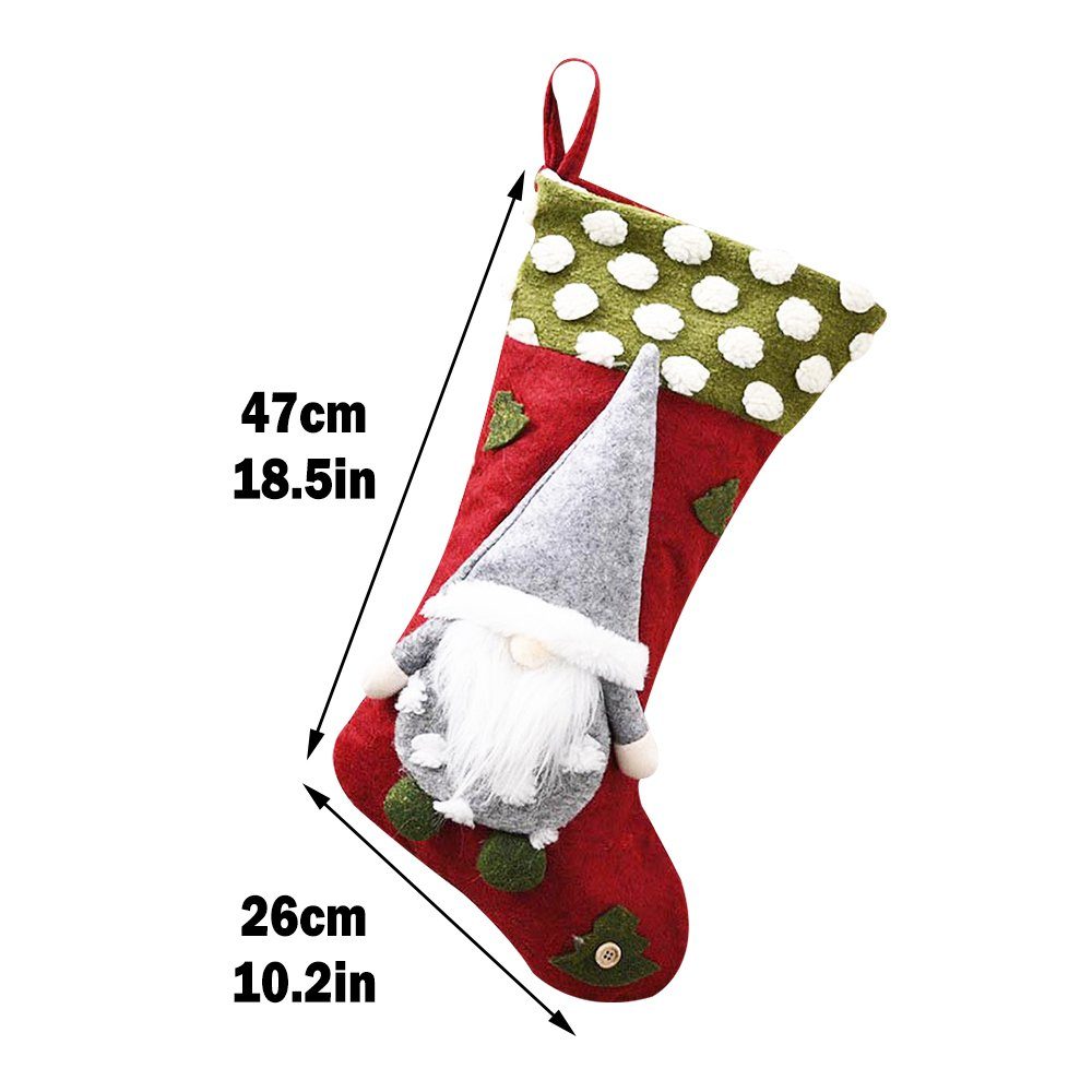 Socken für Weihnachtsstrumpf Christbaumschmuck Neujahr (Rot+Grün+Grau)*2 Deko Weihnachtsbaum Geschenktüte, Rosnek (6-tlg),