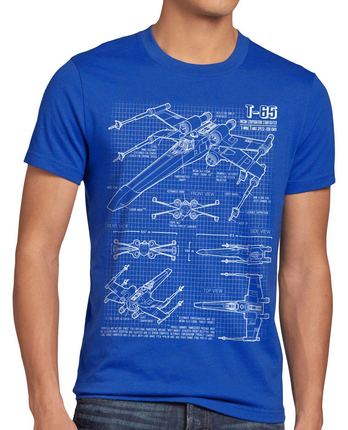 T-Shirt rebellion star style3 blau wing x-flühler Jäger battlefront Print-Shirt Herren T-65 wars darth