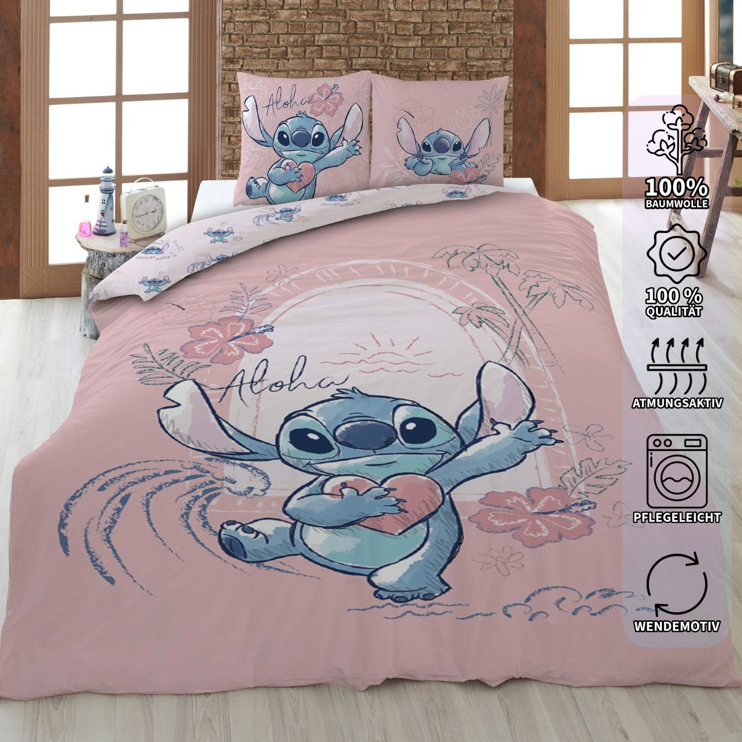 AY!Max Kinderbettwäsche Disney Lilo und Stitch Wende Bettwäsche 2tlg 135 x 200 cm, 1 teilig, Langlebig