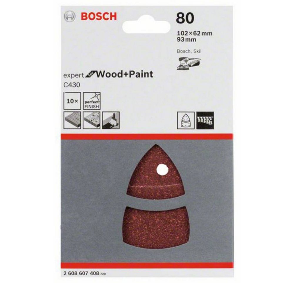 Thumbnail - BOSCH Schleifpapier Schleifblatt C430, 10-teilig, 102 x 62, 93 mm, mit Klett, gelocht