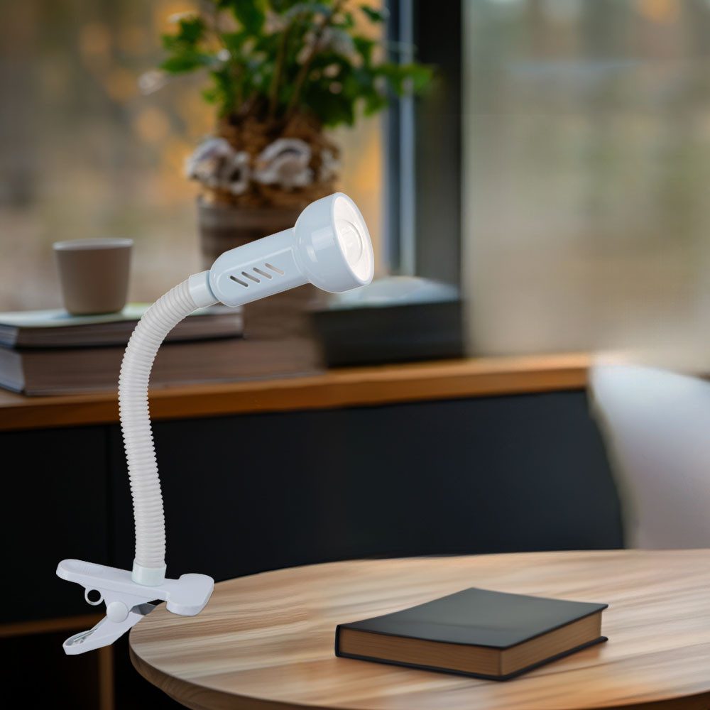 GLOBO LIGHTING Klemmleuchte, Leuchtmittel inklusive, Warmweiß, Schreibtischleuchte Klemmlampe LED Flexo-Arm weiß Leseleuchte Klemme