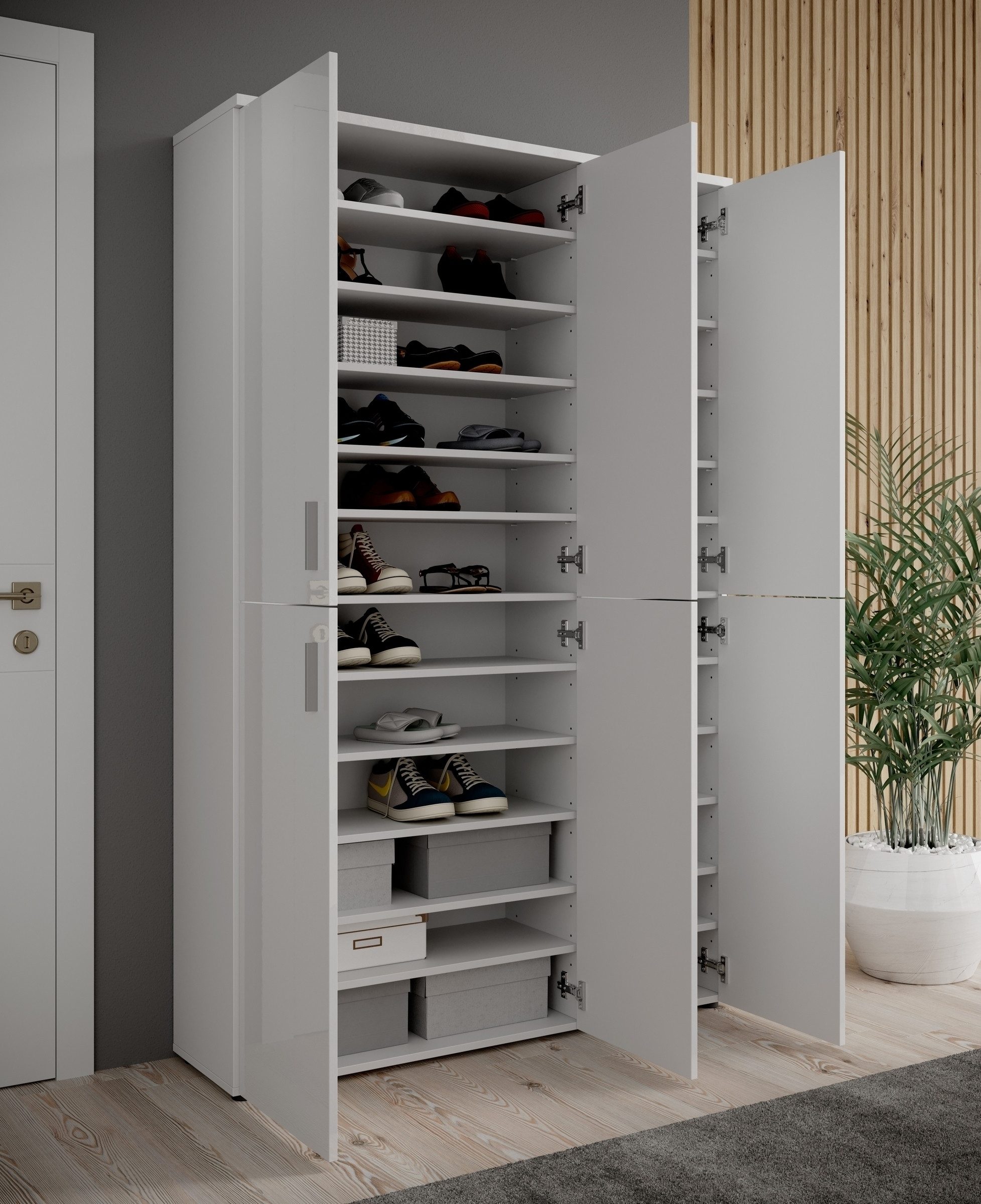 PREISBRECHER Schuhschrank Lincoln 20 Böden, Weiß, Holzwerkstoff - 120x91x35cm (BxHxT)