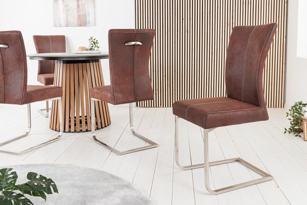 riess-ambiente Freischwinger SAMSON dark coffee / silber (Einzelartikel, 1 St), Esszimmer · Microfaser · Edelstahl · Industrial Design