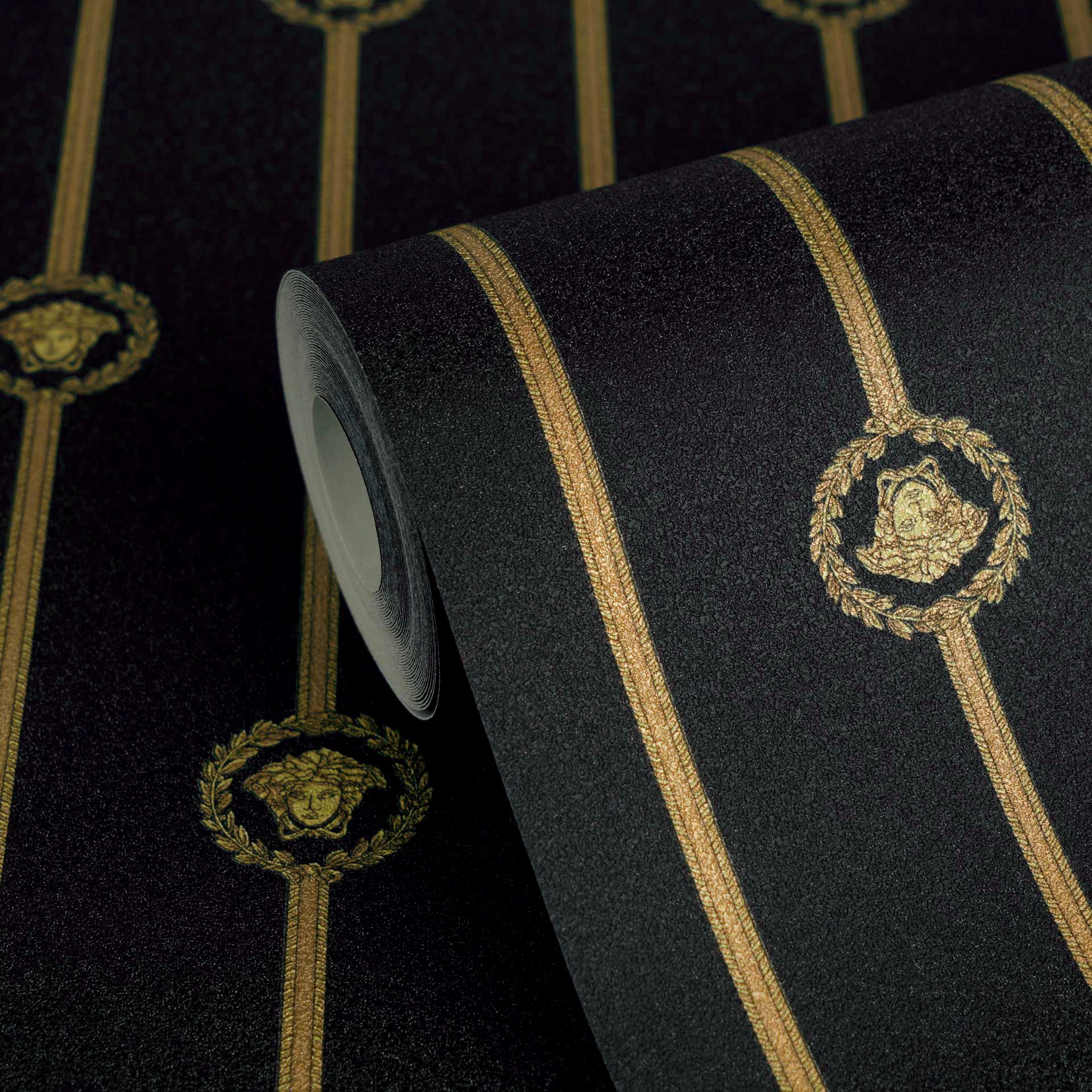 Versace Vliestapete Versace 6 I Love Baroque –, geprägt, 3D-Optik, Barock, Motiv, (1 St), Elegantes Streifendesign mit ikonischen Medaillons & feinem Glanz