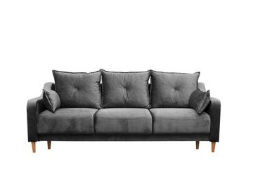 Beautysofa Sofa LENNY, 217 cm Polstersofa, Sofa im Skandinavisches Stil, mit Schlaffunktion und Bettkasten, mit Holzbeine