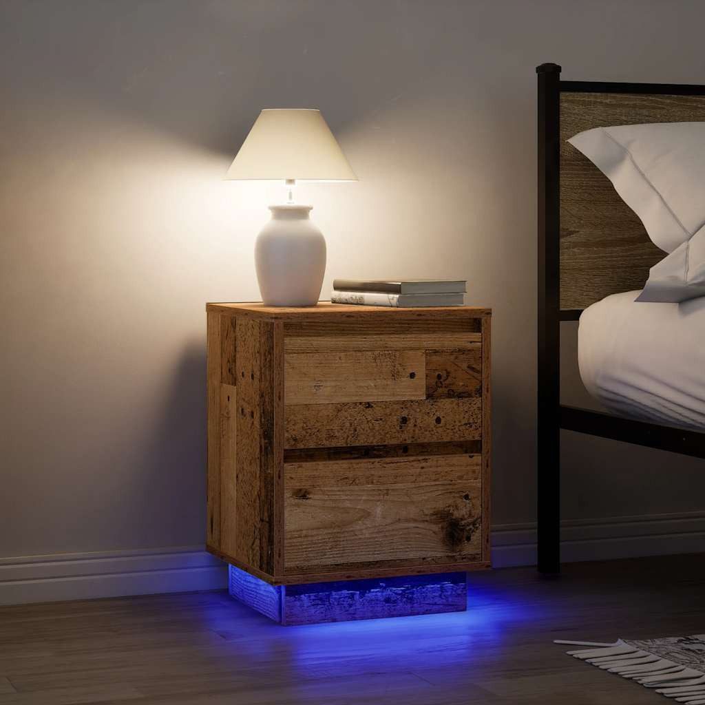 vidaXL Nachttisch Nachttische mit LED-Leuchten 2 Stk. Altholz-Optik 38x34x50 cm (2-St)