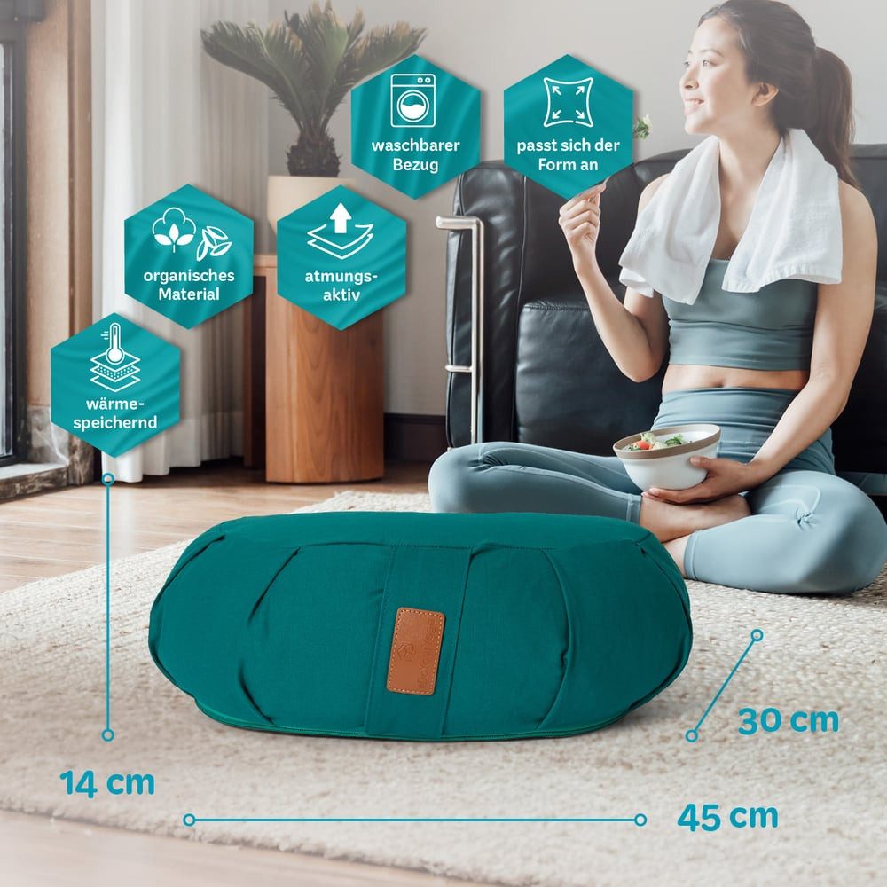 #DoYourYoga Yoga Bolster Zafu Halbmondkissen Ganesh, 100% Baumwolle Bio Bioweizenschalenfüllung 45x30x14 Yoga Meditation