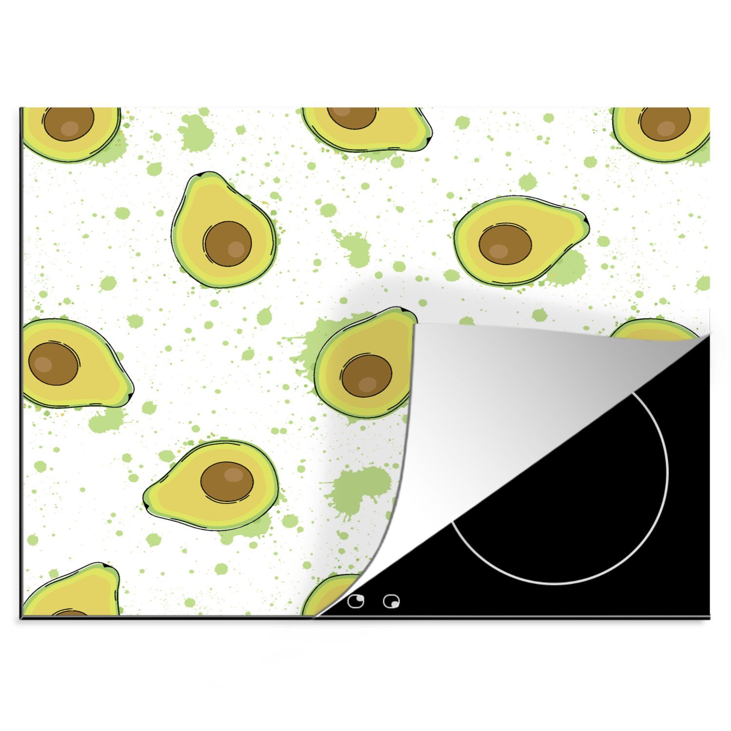 MuchoWow Herdblende-/Abdeckplatte Avocado - Muster - Grün, Vinyl, (1 tlg), 60x52 cm, Mobile Arbeitsfläche nutzbar, Ceranfeldabdeckung