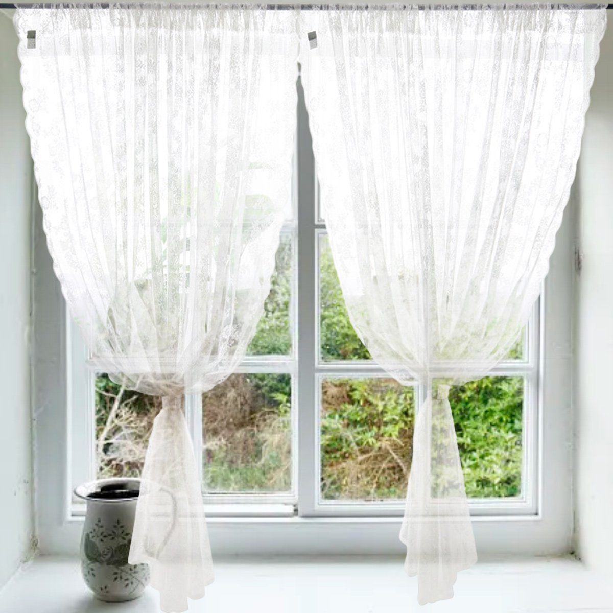 Juoungle Vorhang transparent Blumenstickerei, Jahrgang-Spitzenvorhänge, Tüll,
