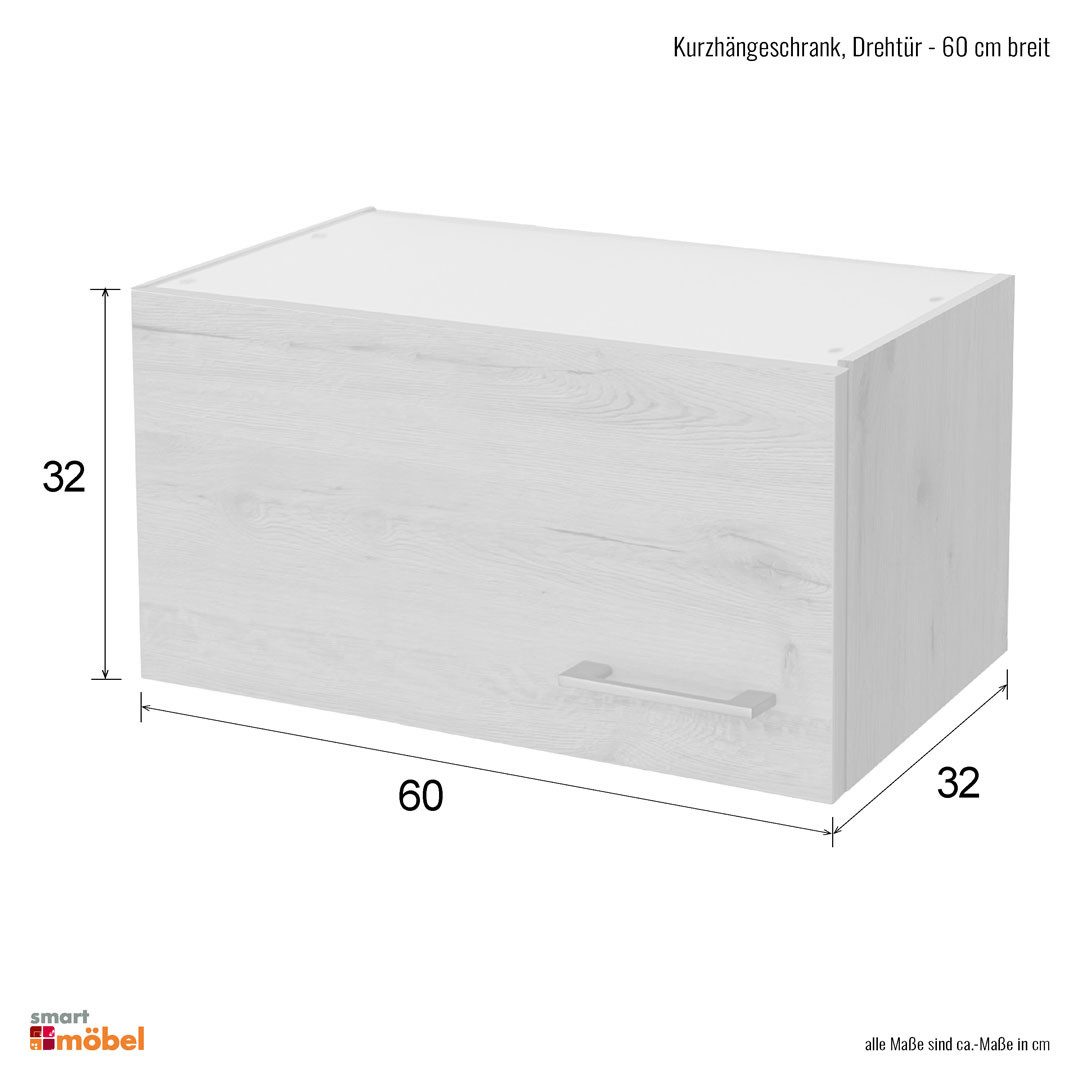 Flex-Well Kurzhängeschrank Kurzhängeschrank Küche - 60 cm breit - Kaschmir Glanz Sonoma Eiche