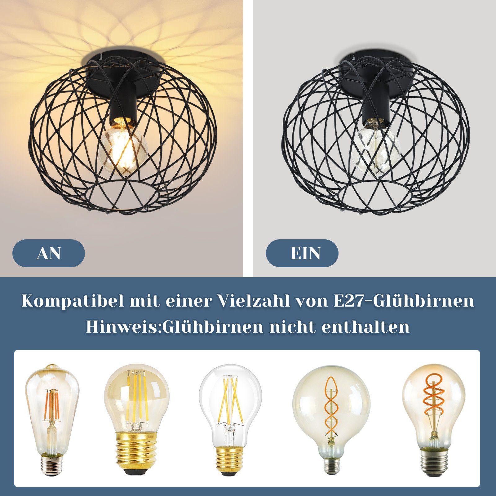 ZMH Deckenleuchte Schwarz Vintage E27 Retro günstig online kaufen