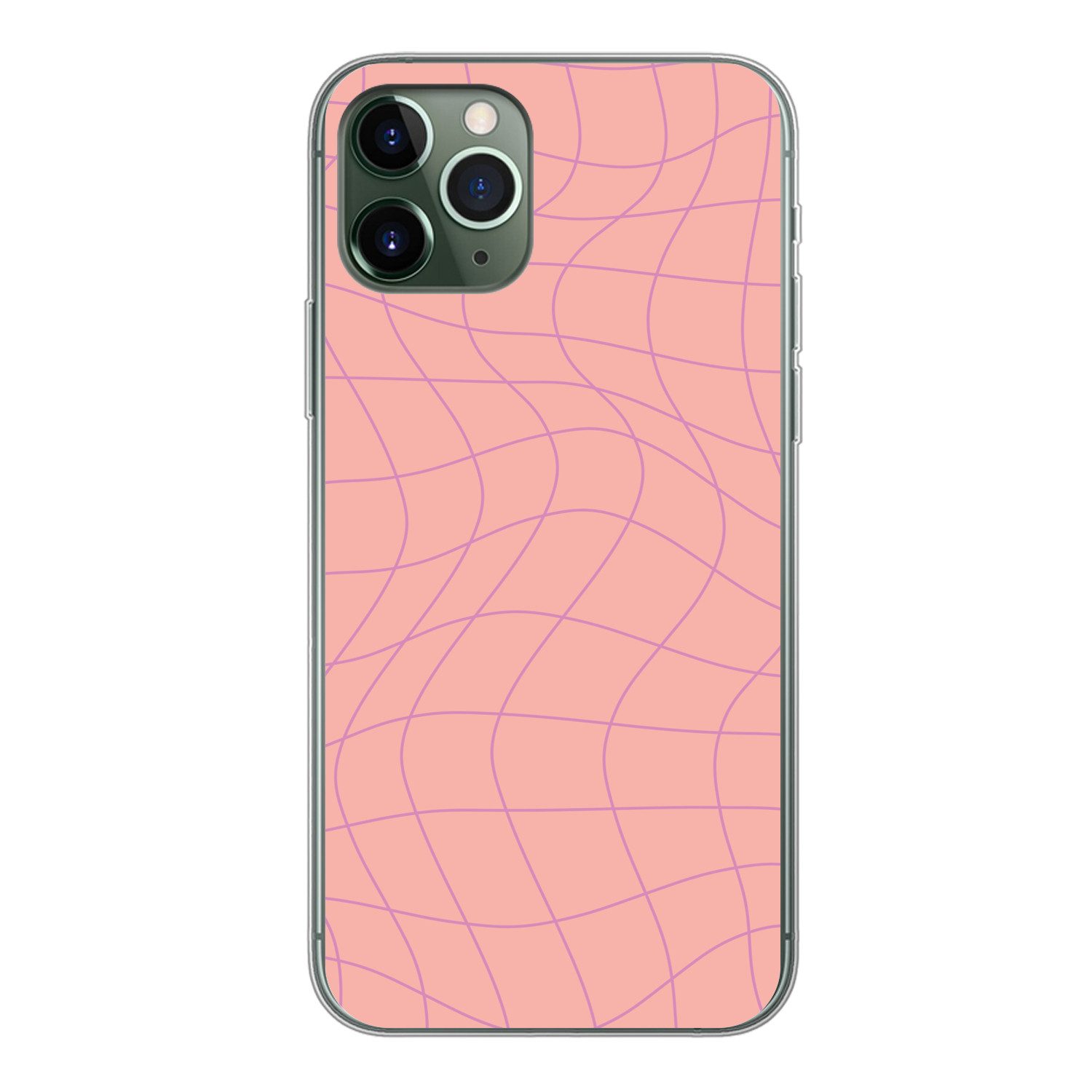 MuchoWow Handyhülle für Apple iPhone 11 Pro Quadratisches Muster - Rosa - Lila - Wellenlin, Smartphone-Bumper, Print, Handy Schutzhülle Dünn