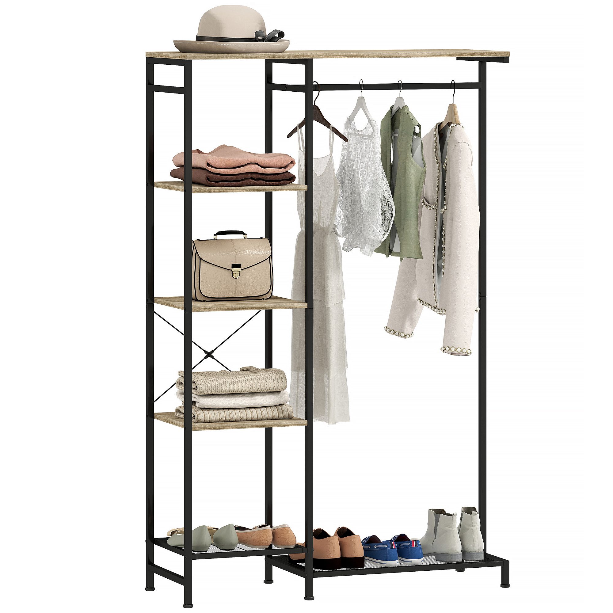 HOMCOM Garderobenständer mit Kleiderstange, Schuhregal, Ablage, Kippschutz, günstig online kaufen