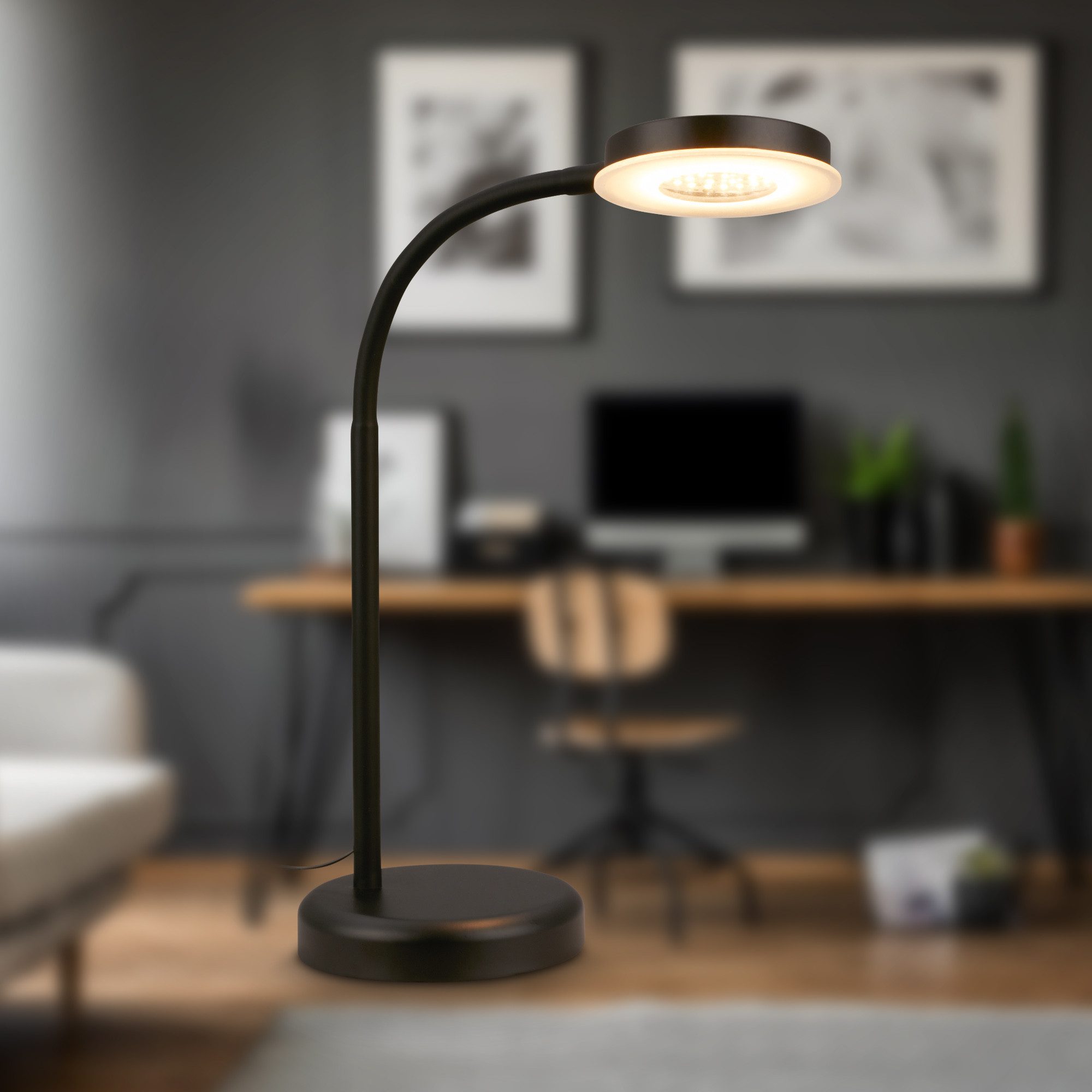 Briloner Leuchten LED Tischleuchte Schreibtischlampe modern Büro Nachttischlampe dimmbar Home Office, 3000K, 13x55,5 cm 8W Leselampe Büro Schlafzimmer Schwarz Beige