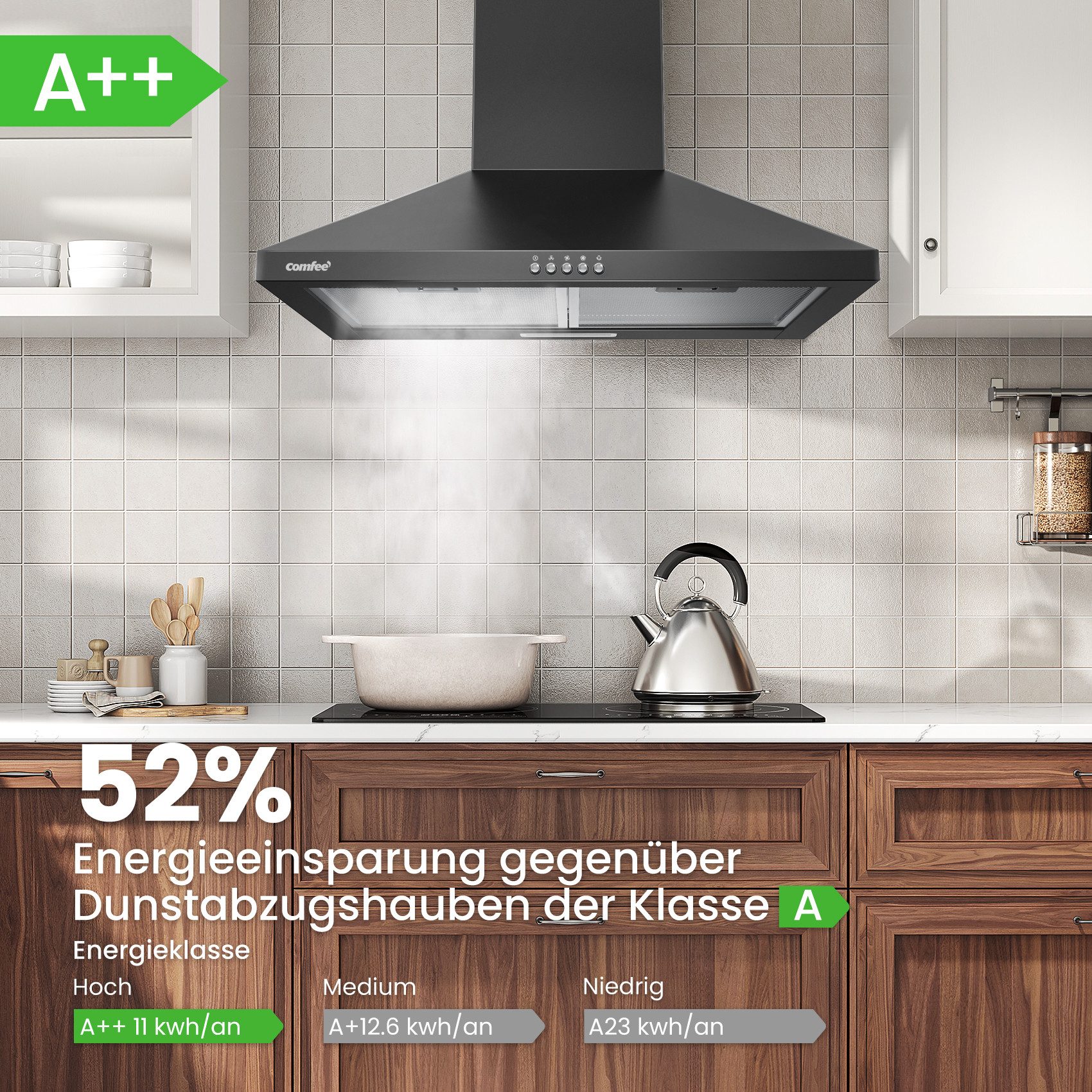 comfee Kaminhaube CH60A17EM400SS CH60A17EM400SS, Kratzfest, LED-Beleuchtung, Rostfrei, Schmutzabweisend