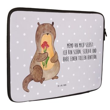 Mr. & Mrs. Panda Laptop-Hülle Otter Blumenstrauß - Grau Pastell - Geschenk, Seeotter, Otter Seeotte