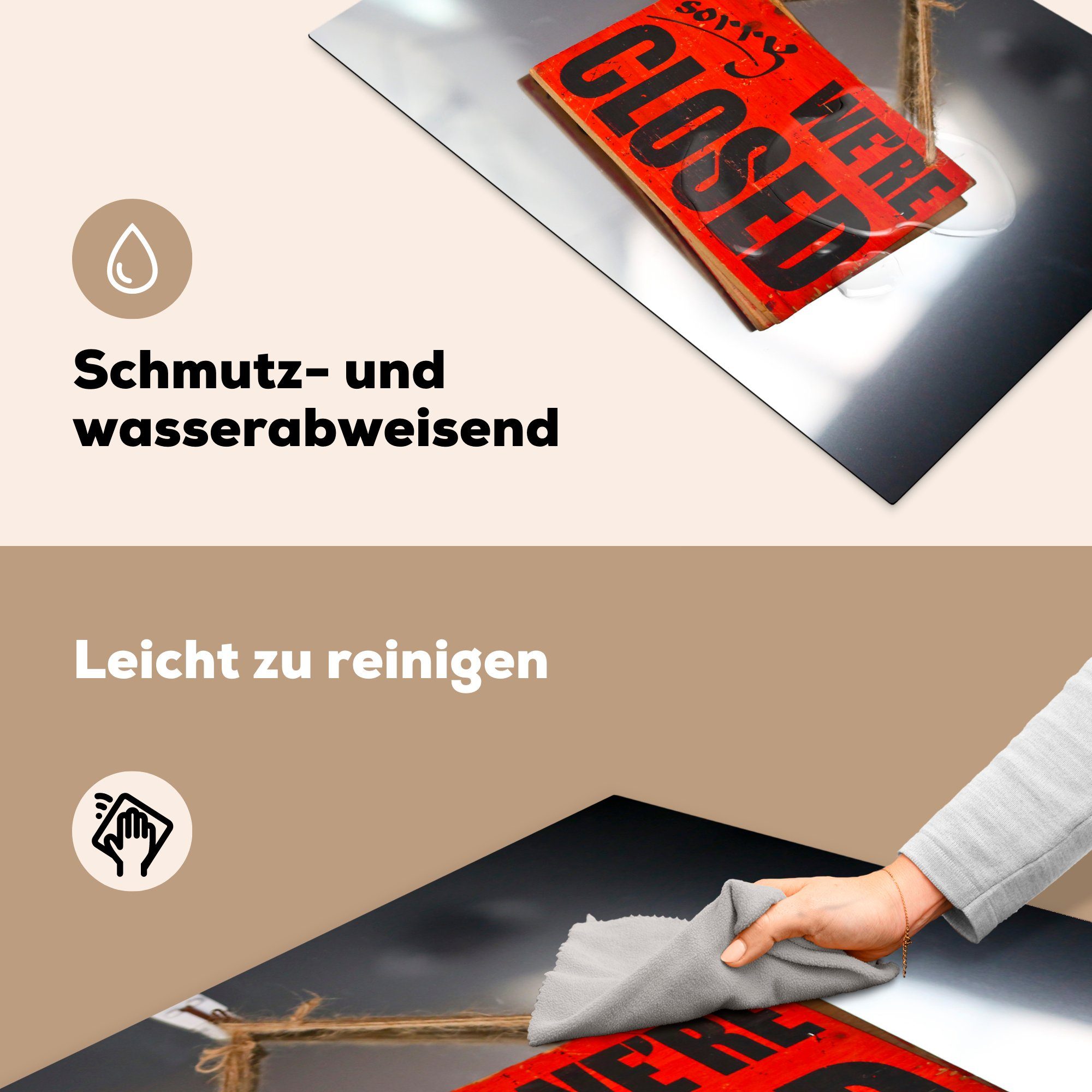 MuchoWow Herdblende-/Abdeckplatte Geschlossen-Schild an einem cm, Ceranfeldabdeckung Schutz Induktionskochfeld die Vinyl, für Seil, küche, tlg), 81x52 (1