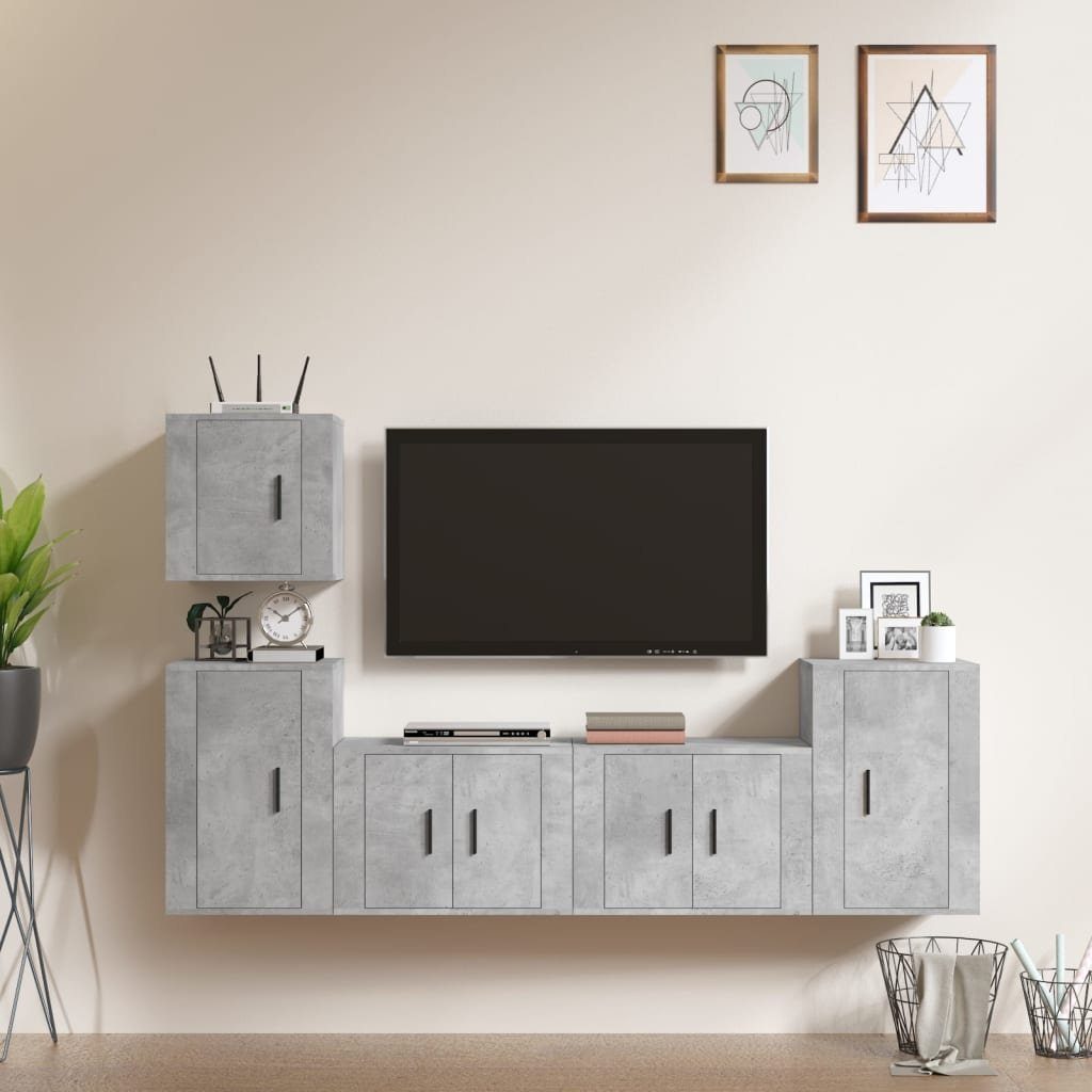 furnicato TV-Schrank 5-tlg. TV-Schrank-Set Betongrau Holzwerkstoff | TV-Schränke