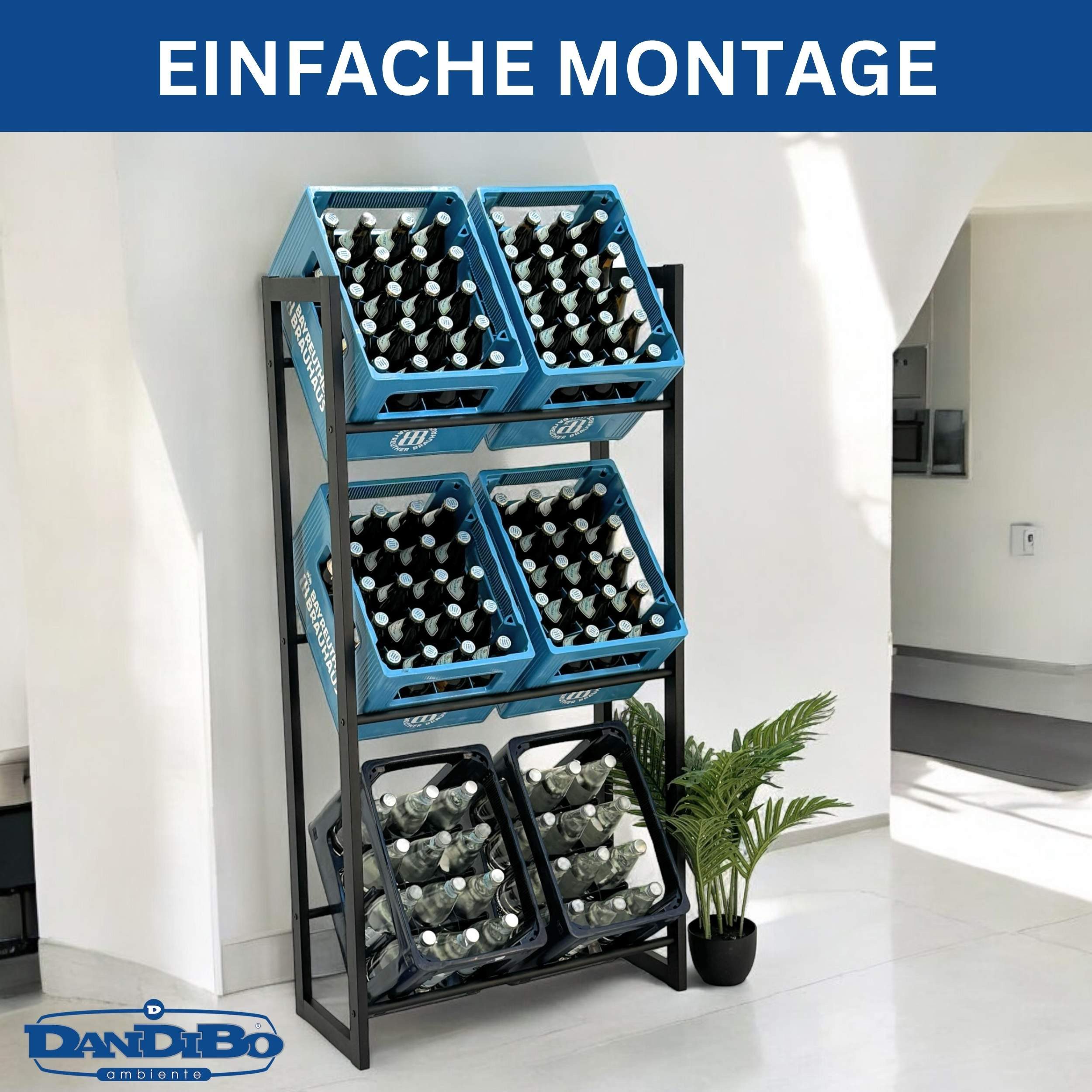 DanDiBo Standregal Bierkistenregal 6 Kisten Schwarz Metall Stehend 96563 71 cm, 3 Etagen, Platzsparend, Multifunktionell