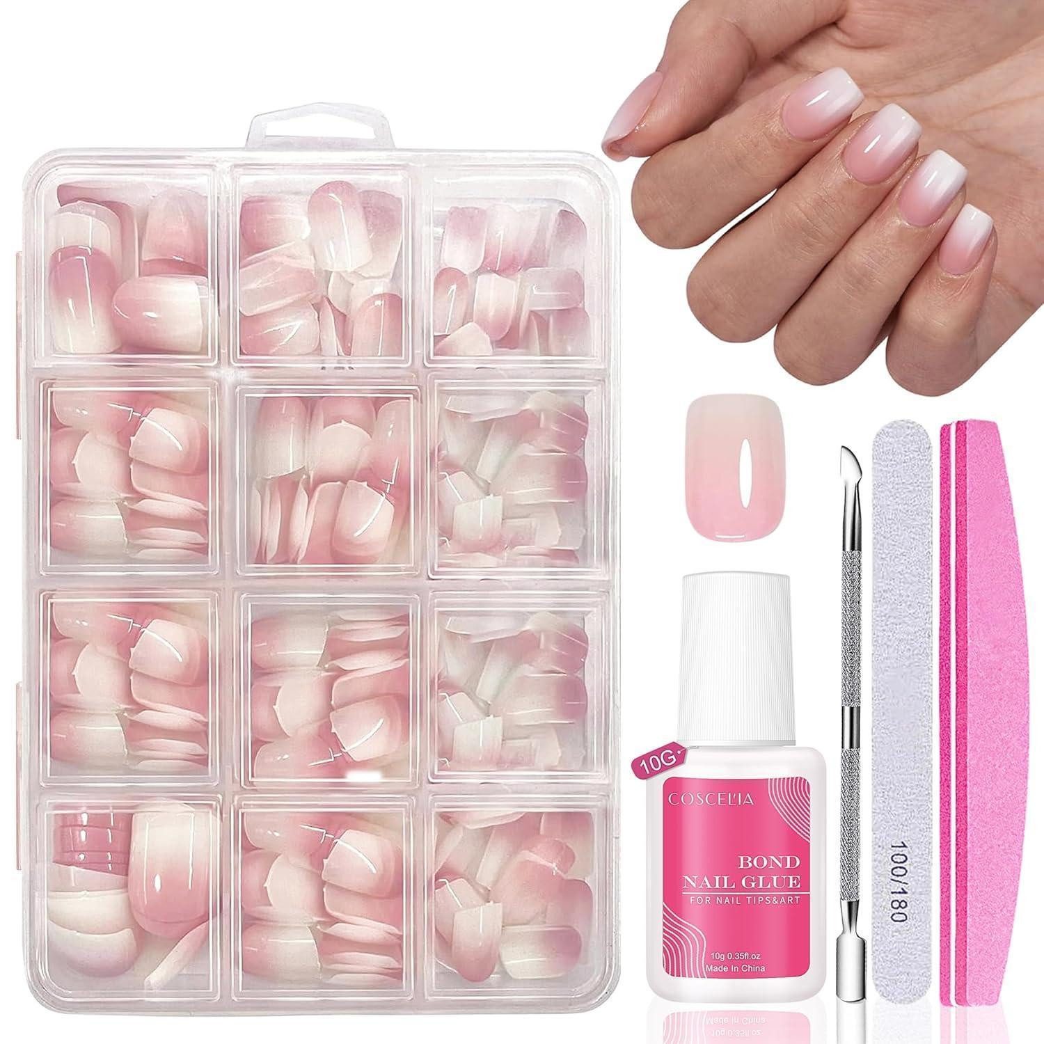 LuxusKollektion Kunstfingernägel Nageltips 240er Französisch Fullcover Weiß Rosa Pink Quadratisch