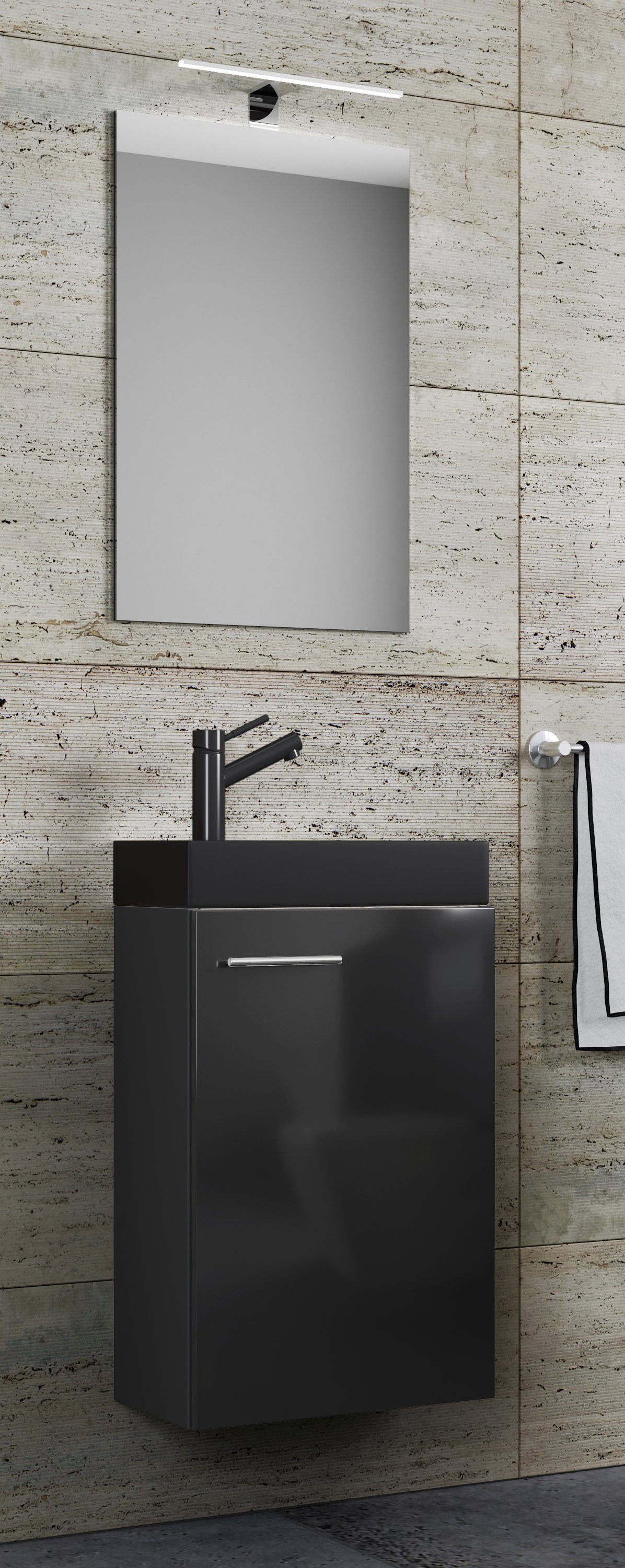 VCM Waschtisch 3tlg Waschtisch Slito SP Toilette schmal Schwarz günstig online kaufen