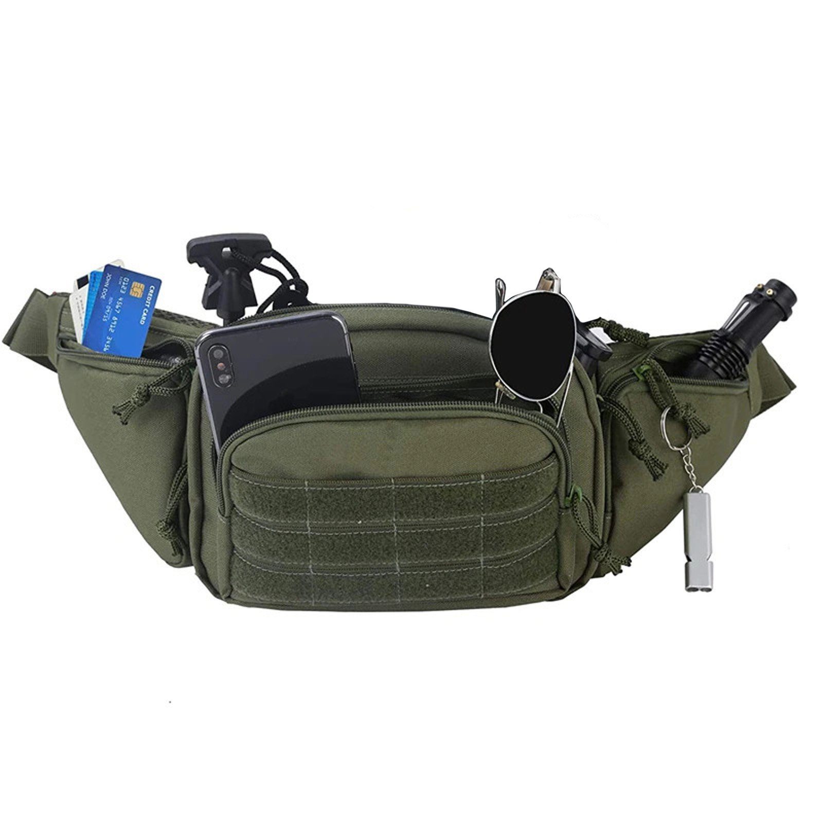 Damen Handtaschen TAN.TOMI Schultertasche Tactical Hüfttasche Bauchtasche Militär Gürteltasche mit 5 Fächer inkl. Reißverschluss