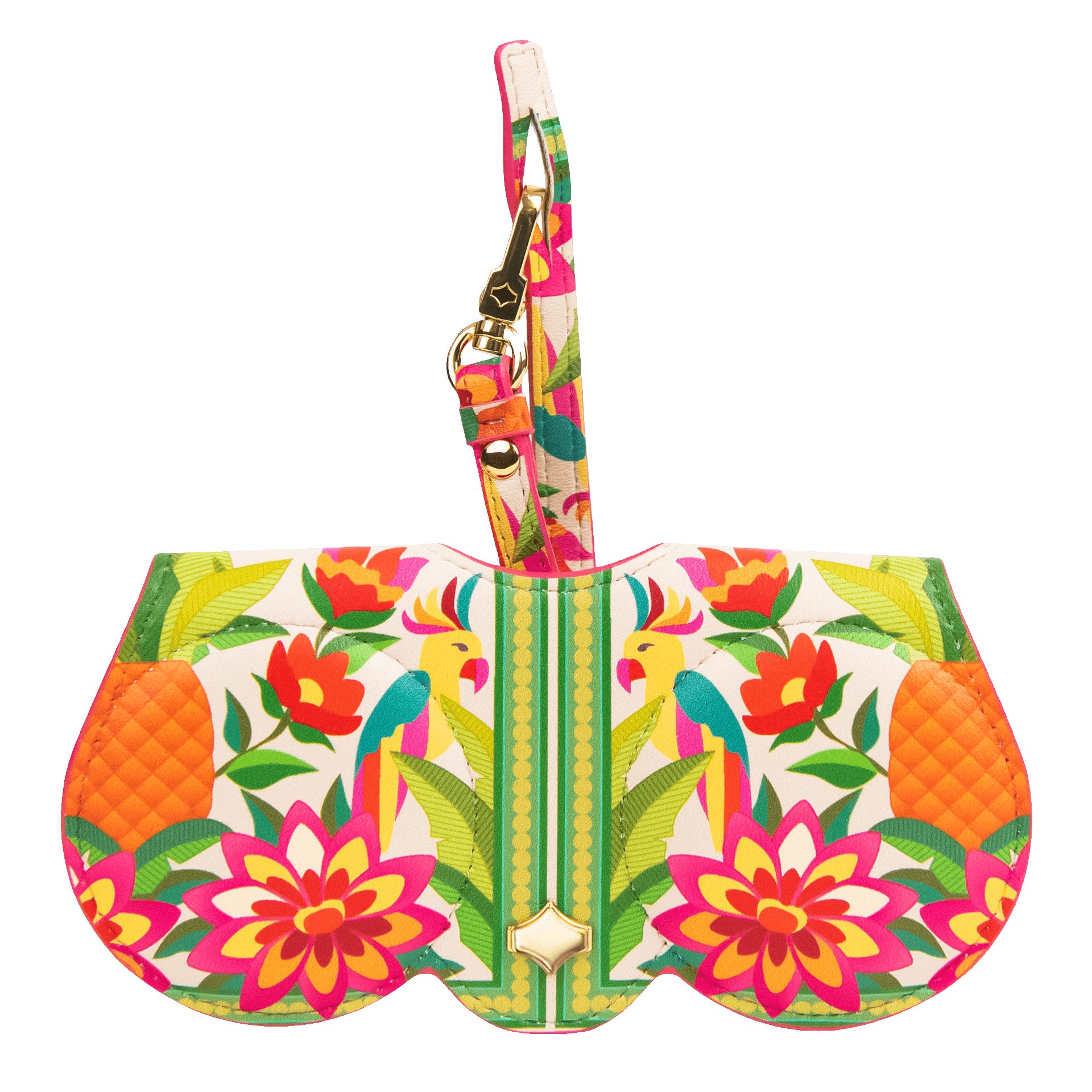 ANY DI Brillenetui ANY DI MUNICH Brillenetui Paradiso SunCover aus veganem Leder, Band mit Karabiner, 24 Karat Vergoldung