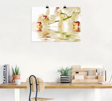 Artland Wandbild Weiße Orchidee mit Wasserreflektion, Blumen (1 St), als Leinwandbild, Poster in verschied. Größen