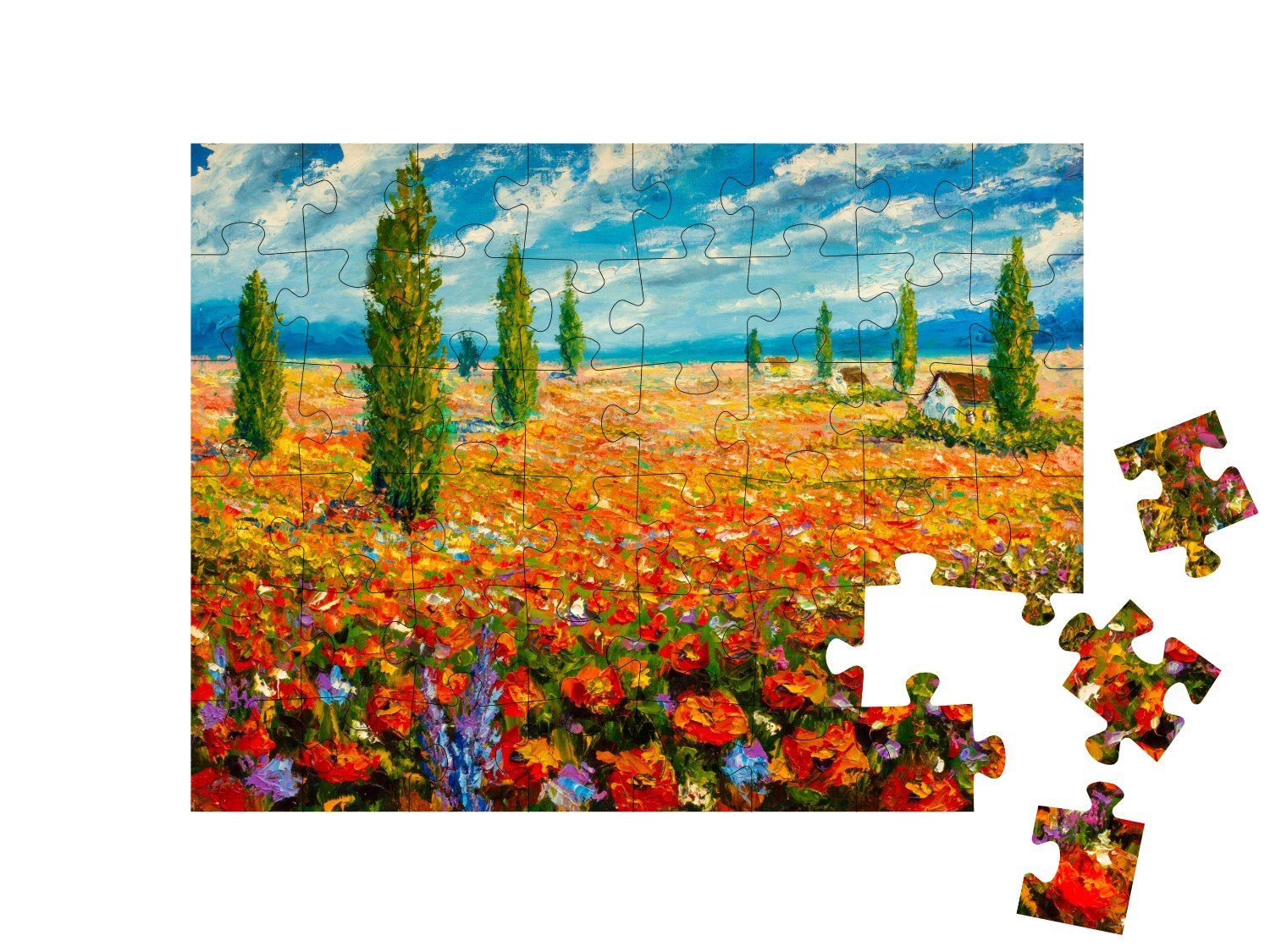 puzzleYOU Ölbilder puzzleYOU-Kollektionen einer Blumenwiese Ölgemälde von Monet, Gemälde, Puzzleteile, Puzzle 48 Künstler, Claude