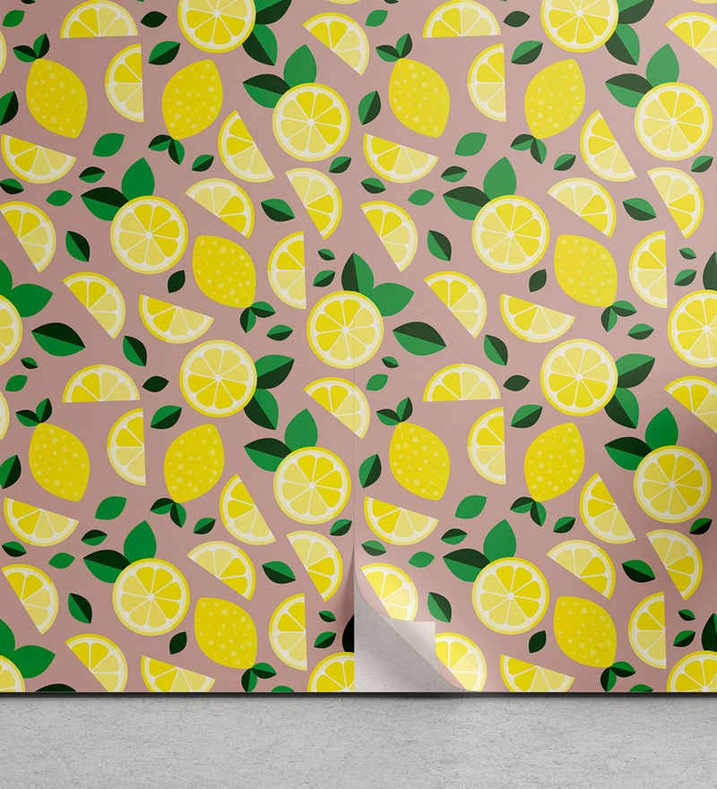 Abakuhaus Vinyltapete selbstklebendes Wohnzimmer Küchenakzent, Zitrone Vibrierende farbige Scheiben geschnitten Obst