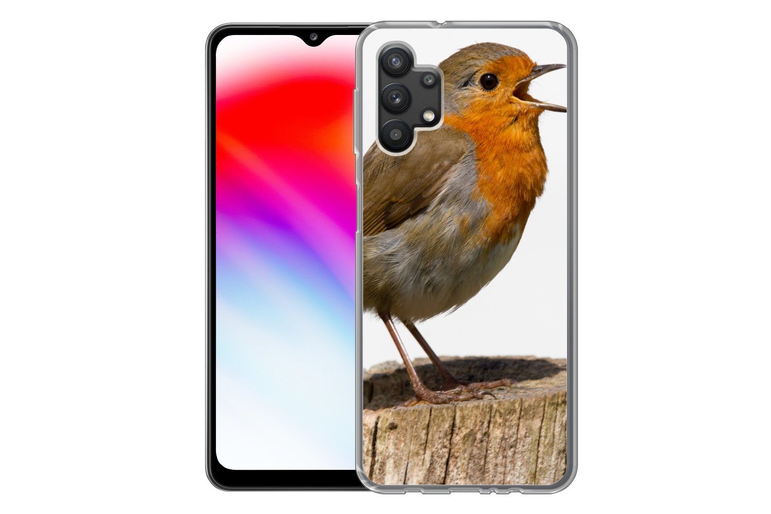 MuchoWow Handyhülle für Samsung Galaxy A32 5G Rotkehlchen - Vogel - Holz, Smartphone-Bumper, Print, Handy Schutzhülle Dünn