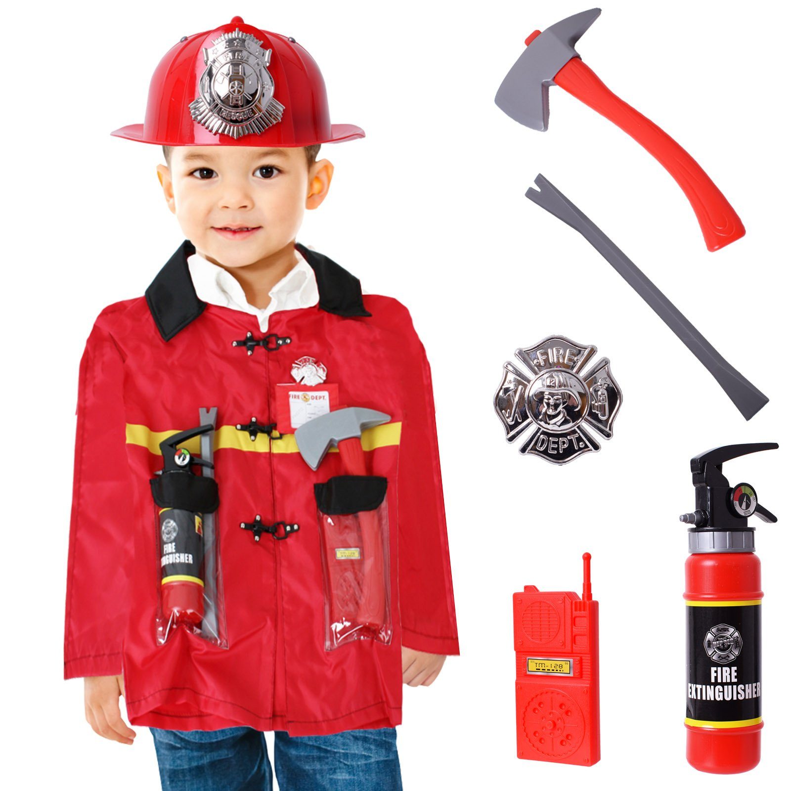 TE-Trend Kostüm Feuerwehr Панельная обшивка mit Jacke, Helm und Zubehör rot