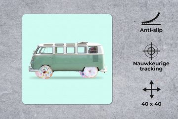 MuchoWow Gaming Mauspad Donuts - Lieferwagen - Auto - Grün (1-St), Mousepad mit Rutschfester Unterseite, Gaming, 40x40 cm, XXL, Großes