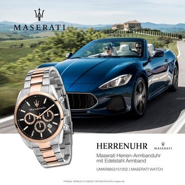 MASERATI Multifunktionsuhr Maserati Herrenuhr Attrazione, (Multifunktionsuhr), Herrenuhr rund, groß (ca. 43mm) Edelstahlarmband, Made-In Italy