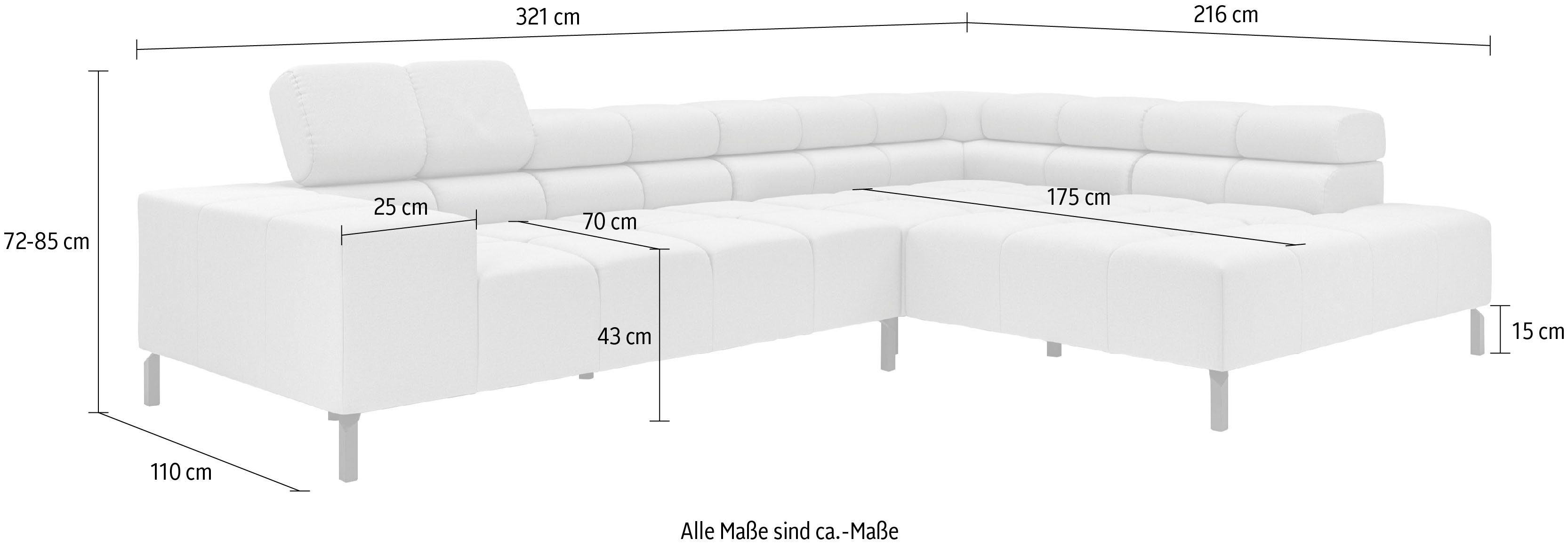 feine New, Ancona Ecksofa INOSIGN mit Sitzbereich, im 3 Kopfteilverstellung, Zierkissen Steppung