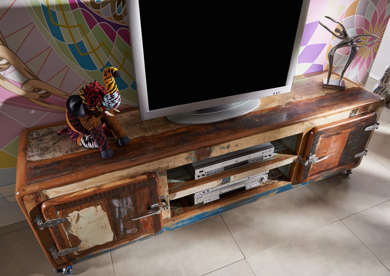 Massivmoebel24 TV-Board FREEZY (Massivholz), TV-Board Altholz 180x45x53 mehrfarbig lackiert FREEZY #32