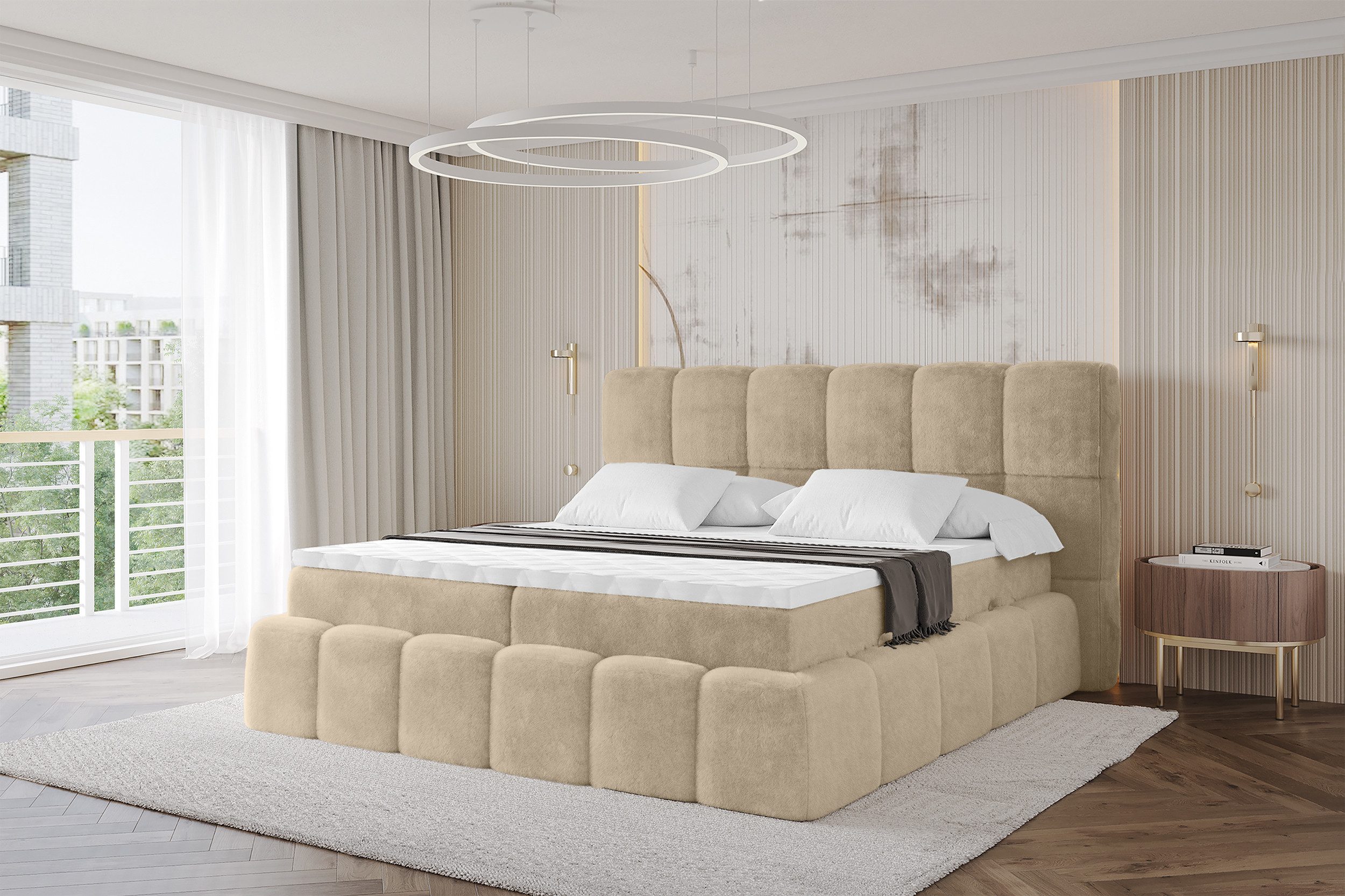 ALTDECOR Boxspringbett AURI (Multipocket-Matratze H4, H3 Matratze Bonellfederung, Topper, Kopfteil)