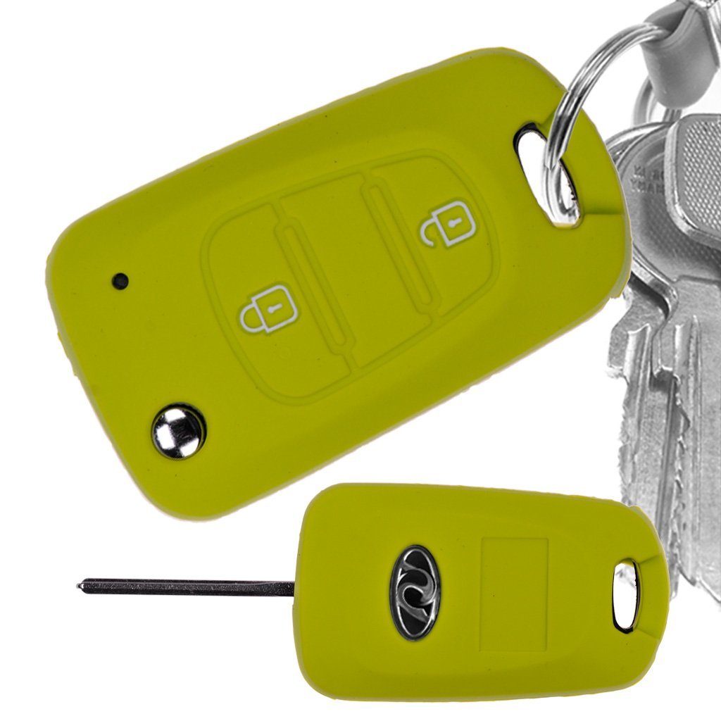 mt-key Schlüsseltasche Autoschlüssel Softcase Silikon Schutzhülle Apfelgrün, für Kia Picanto Rio Sportage Hyundai Elantra Accent 2 Tasten Schlüssel