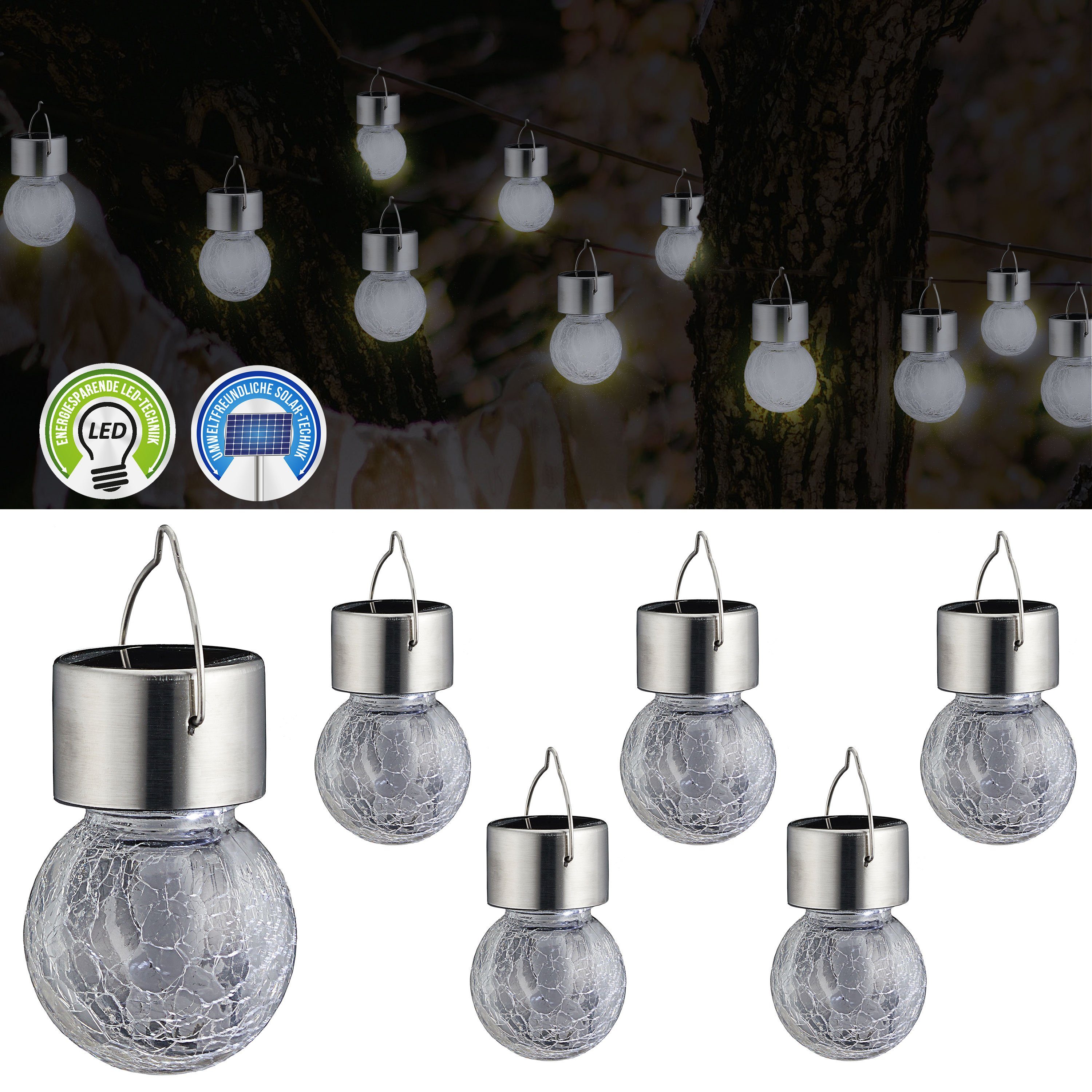 CEPEWA LED Solarleuchte Solarleuchten 6er Set Kugeln zum hängen