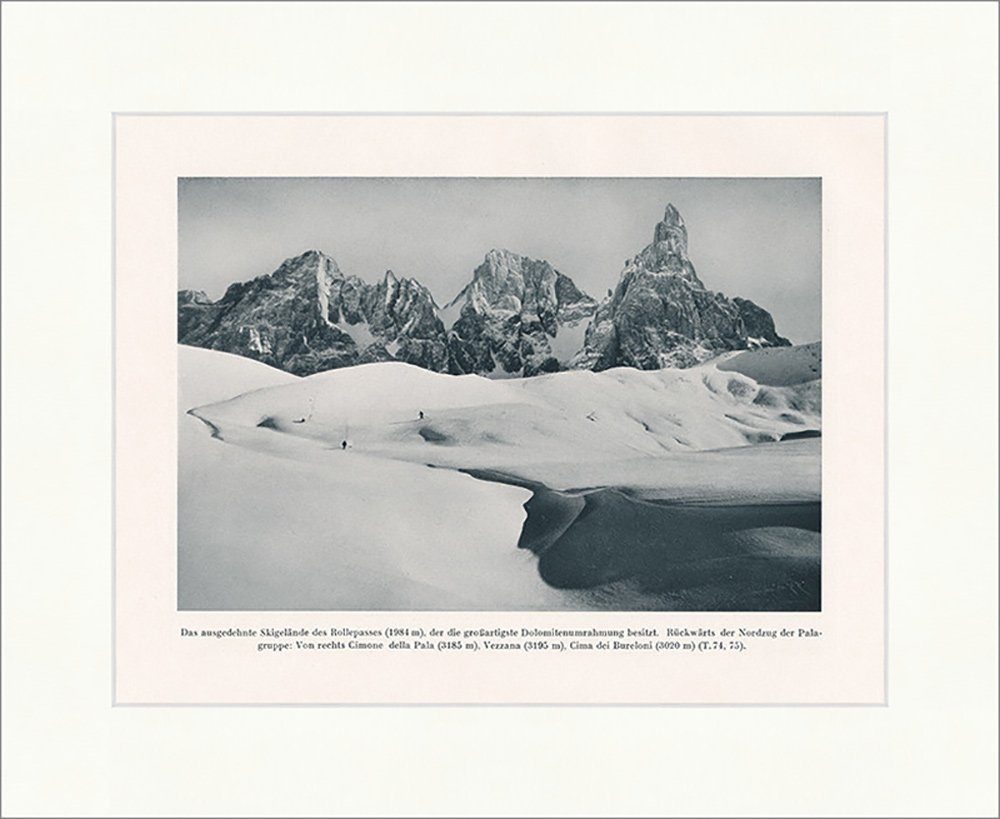 Kunstdruck Rollepass mit Dolomitenumrahmung Palagruppe Vezzana Bureloni F_Vintage